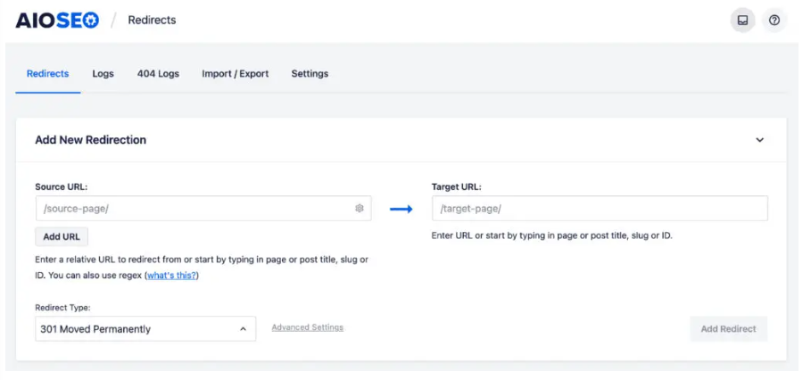 Redirection Manager in All in One SEO