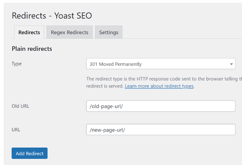 Redirection Manager in Yoast