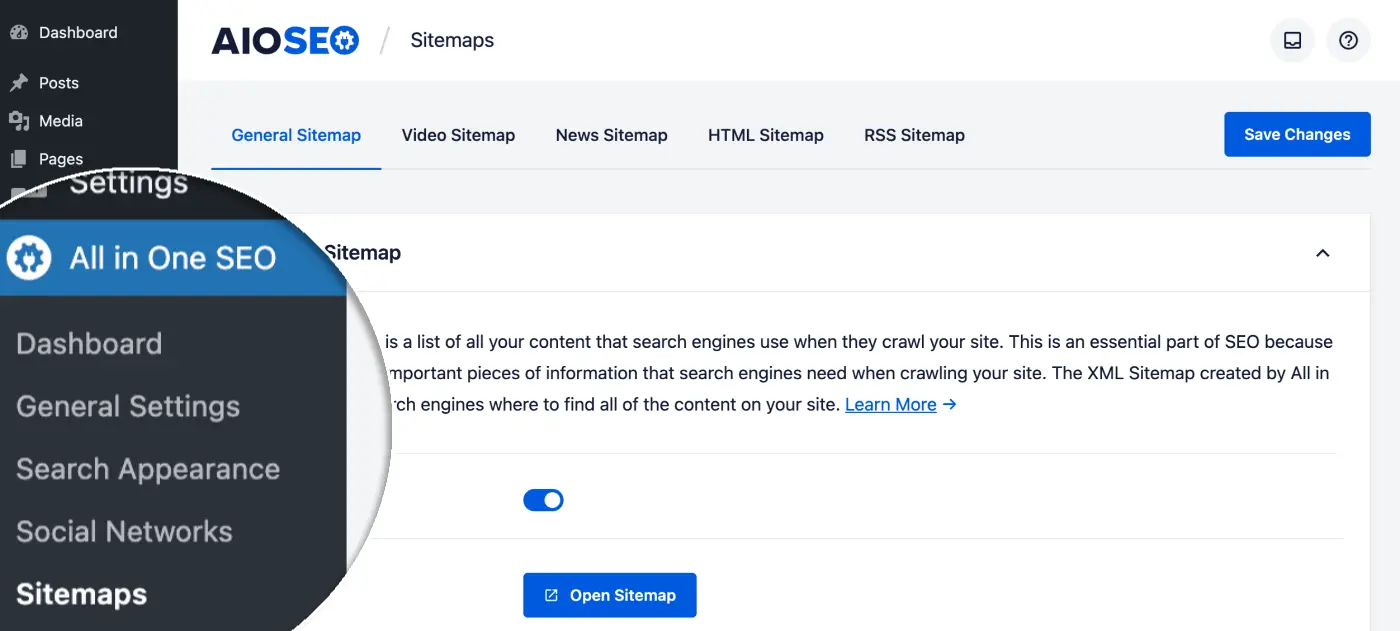 XML Sitemap in All in One SEO