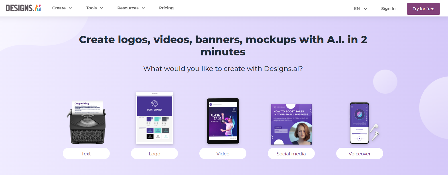 Designs.ai Homepage