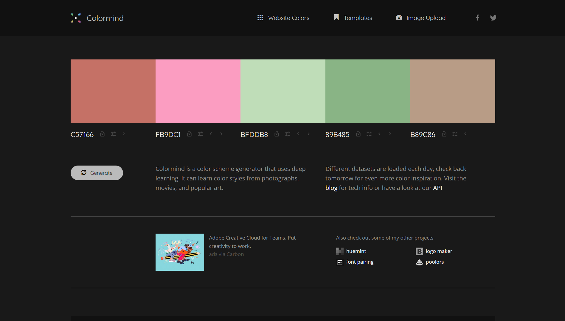 Colormind - Choosing the palette