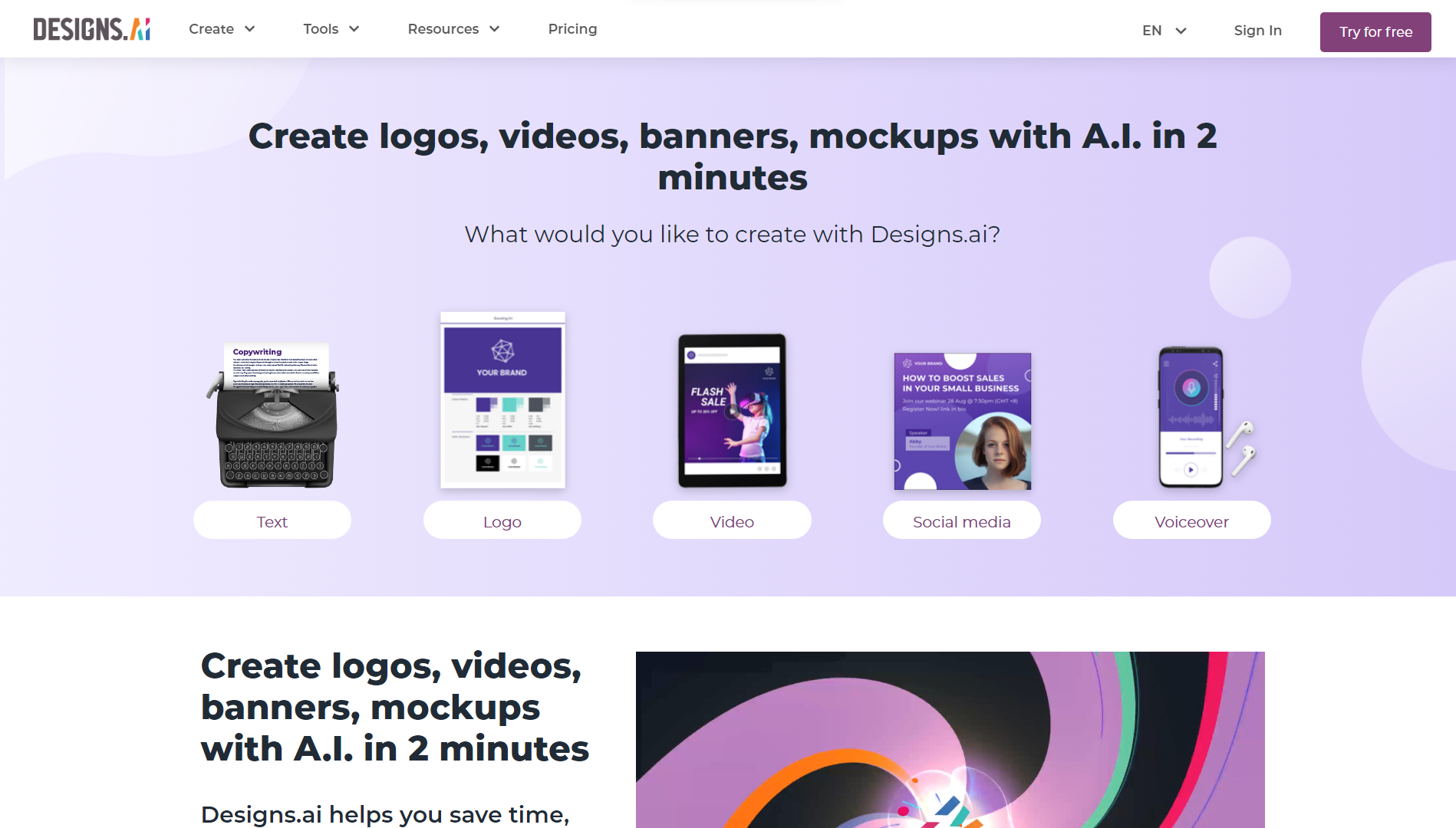 Designs.ai Homepage