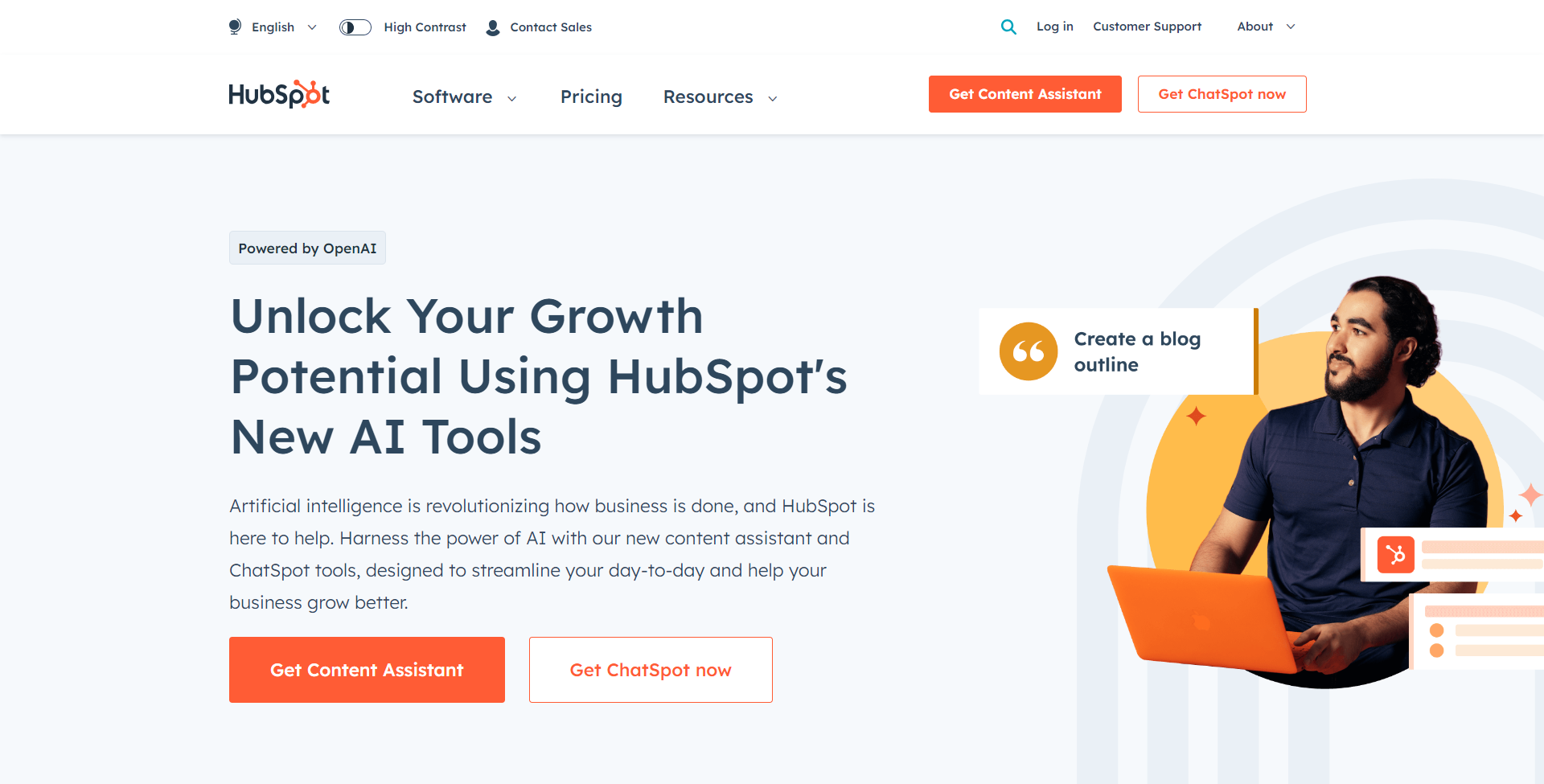 Page Outils d'IA Hubspot