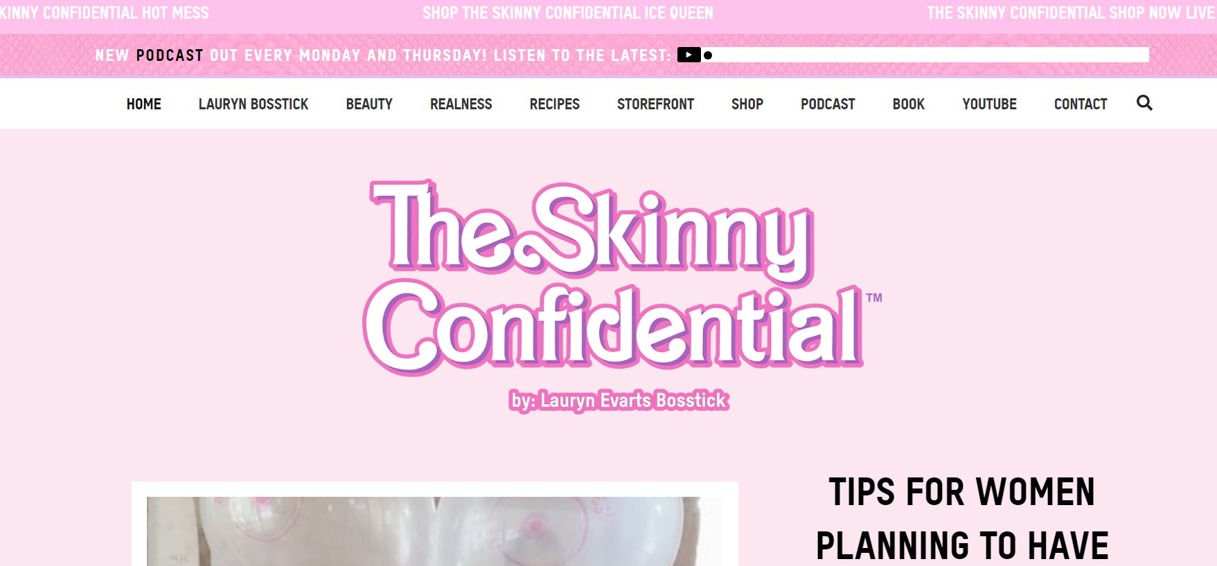 Le site Web du blog de style de vie confidentiel Skinny