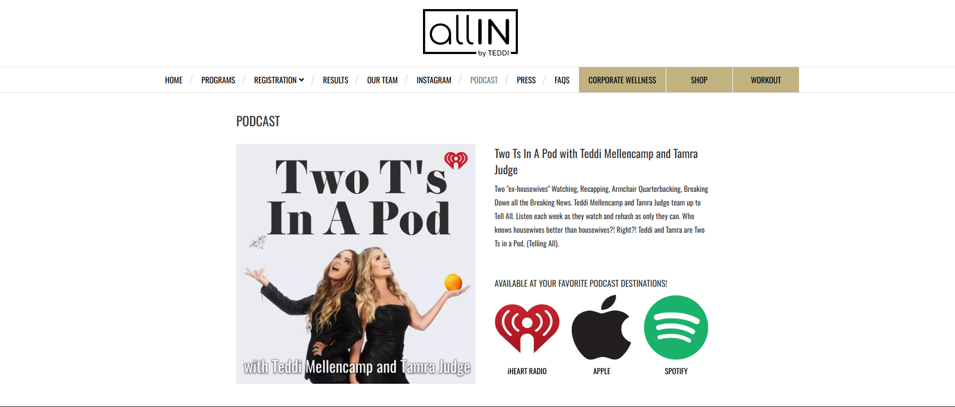 All in by Teddi Podcast Website Example