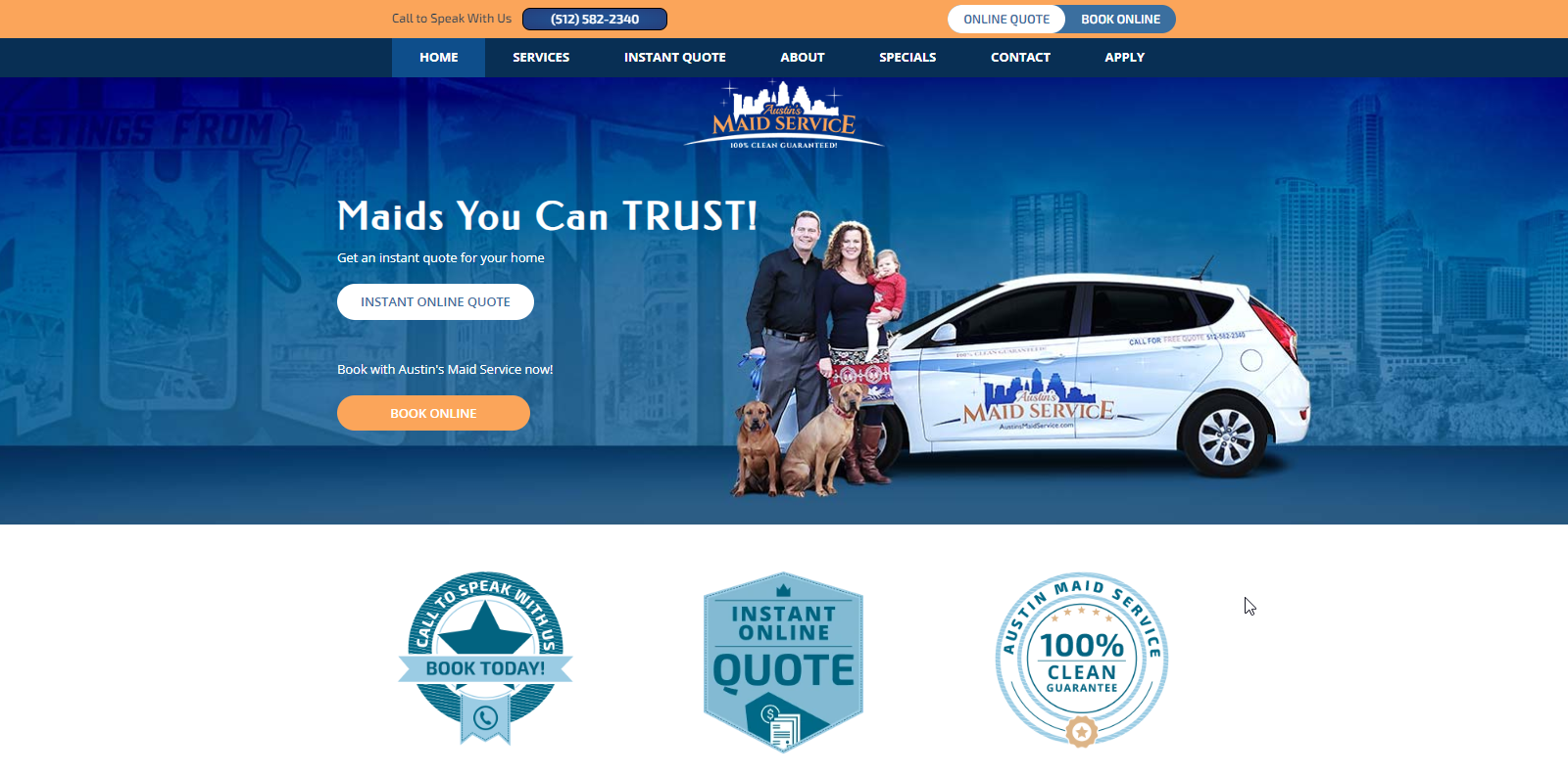 Austin's Maid Service Cleaning Service Website Example