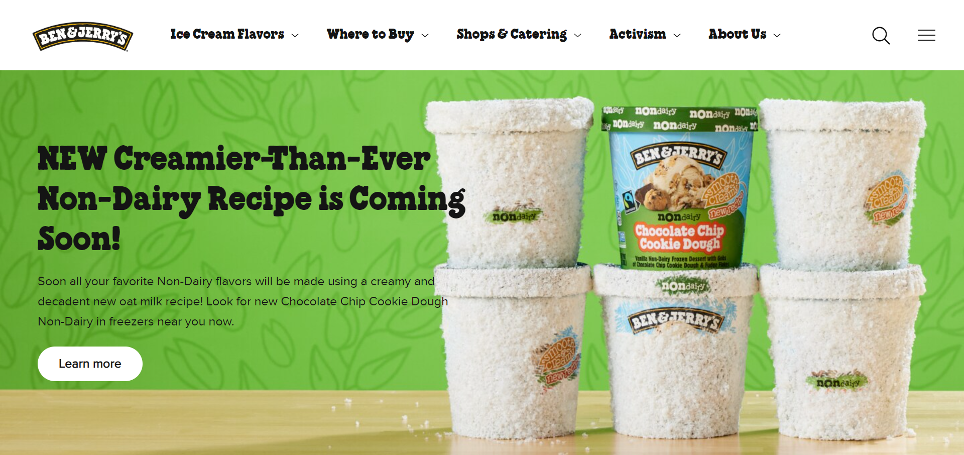 Ben and Jerry's Food Website Example 