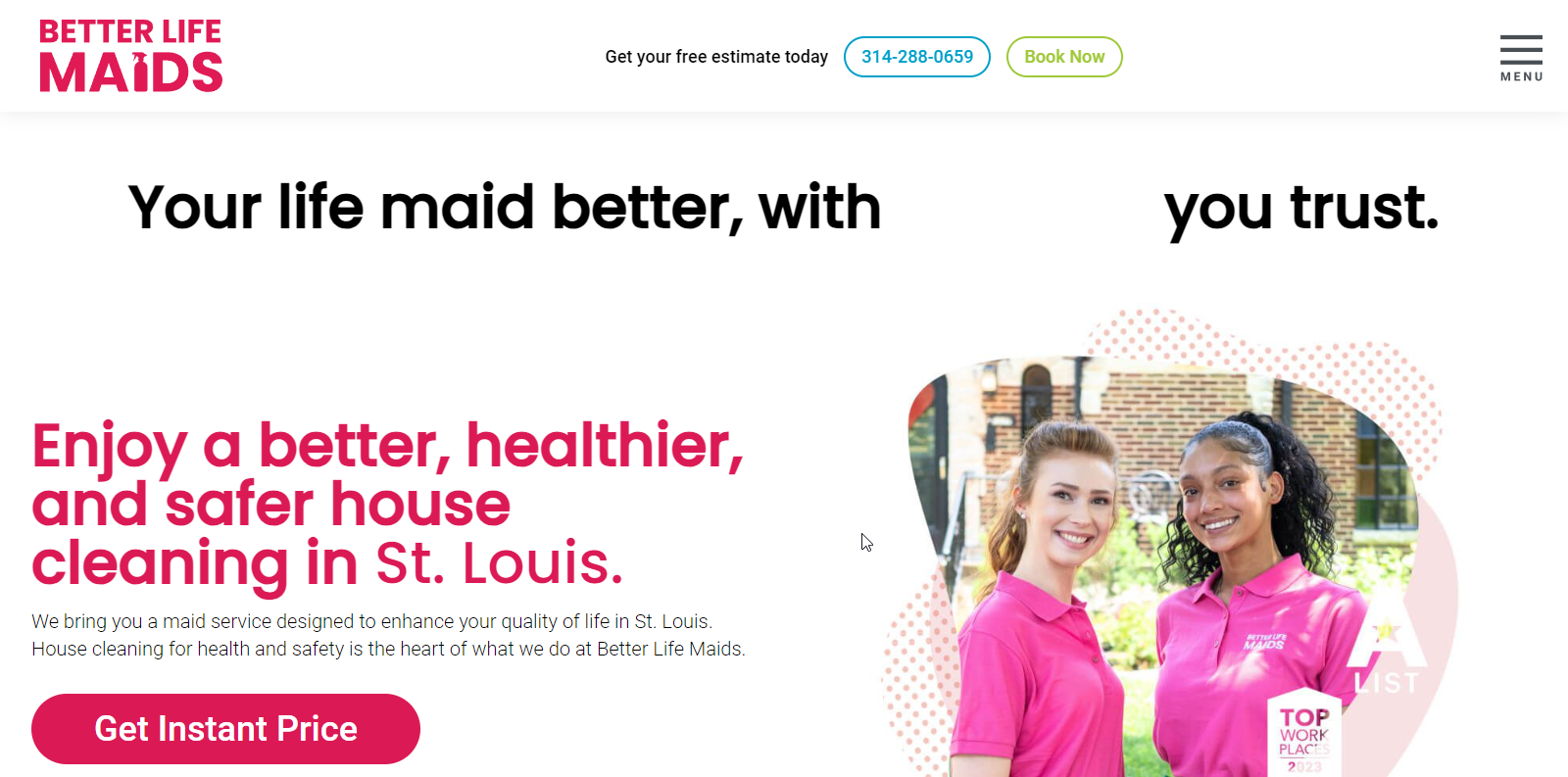 Better Life Maids Cleaning Service Website Example