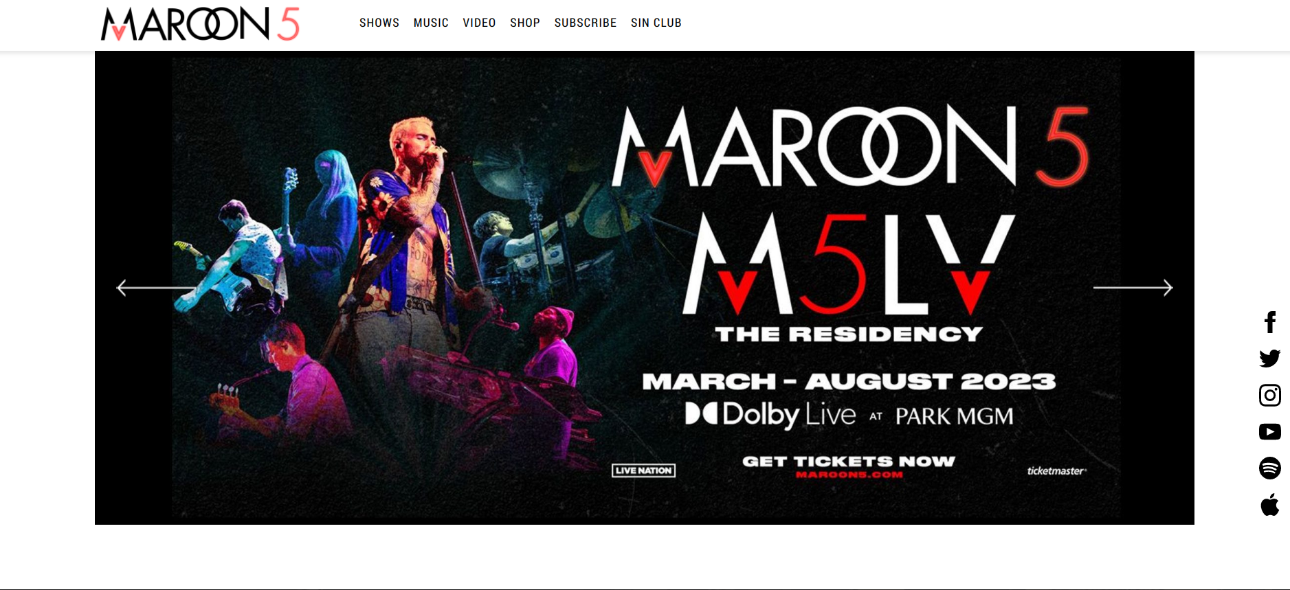 Maroon 5 Musician Website Examples