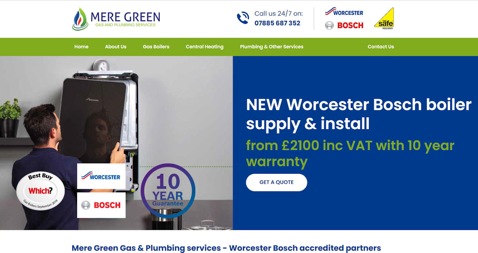 Mere Green Gas and Plumbing Website Example