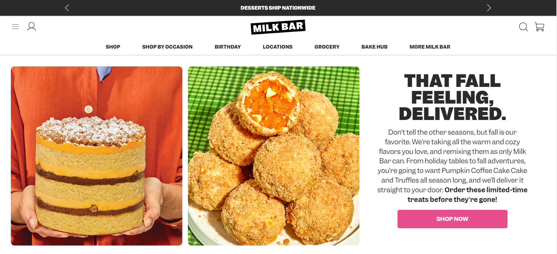 Milk Bar Food Website Example