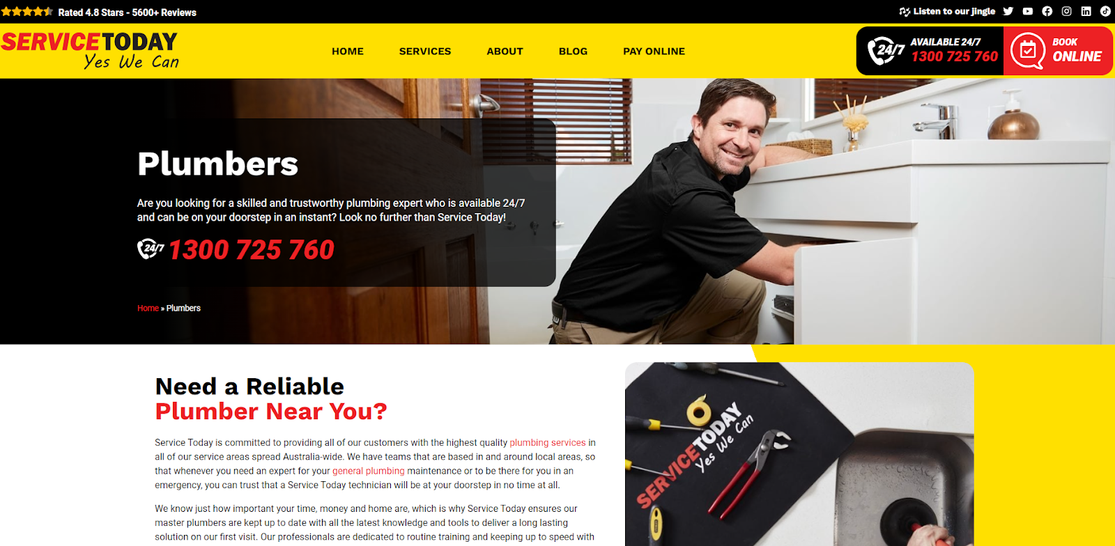 Service Today Plumbing Website Example