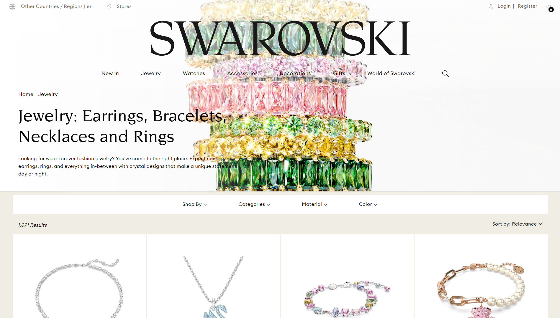 Swarovski Jewelry Website Example