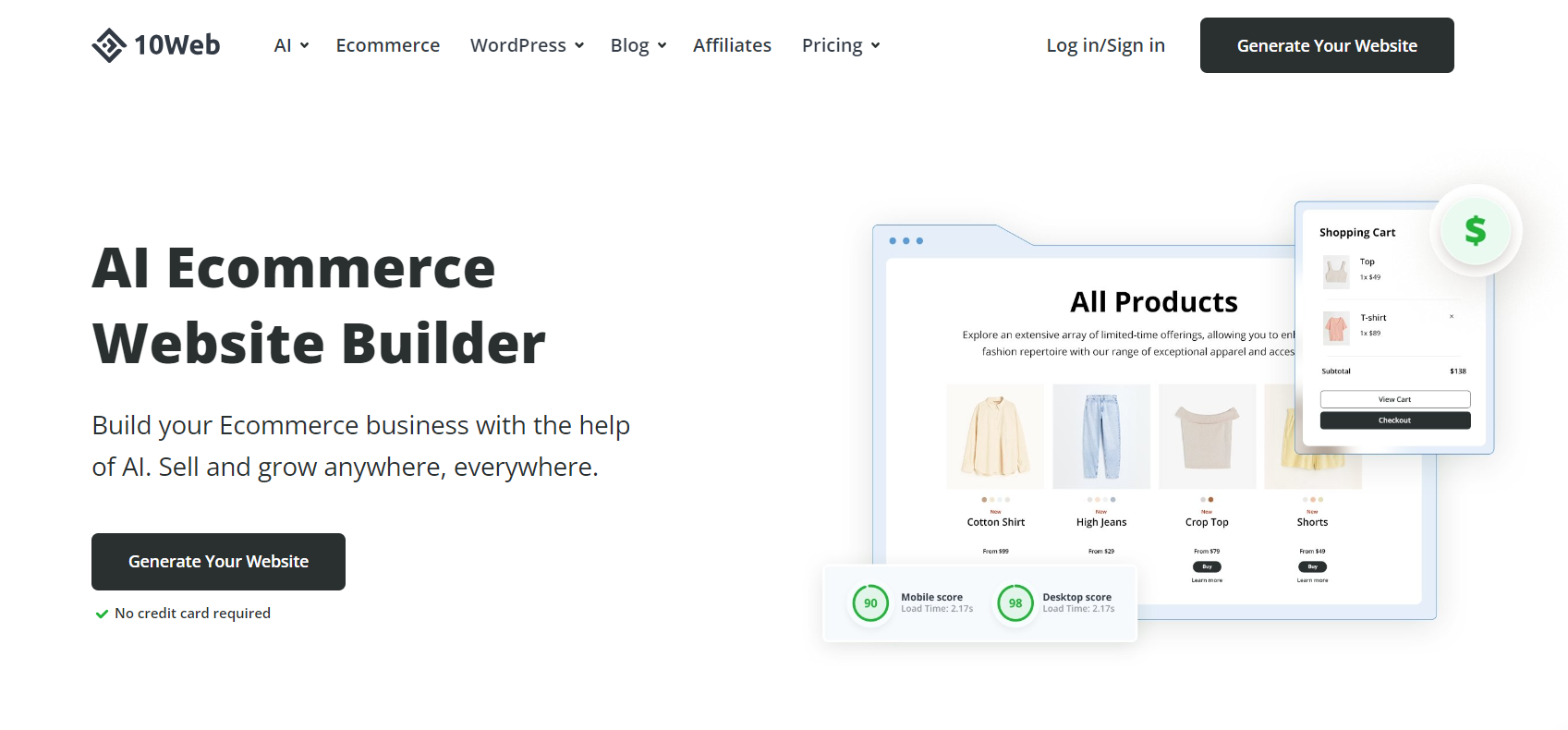 10Web AI Ecommerce Website Builder