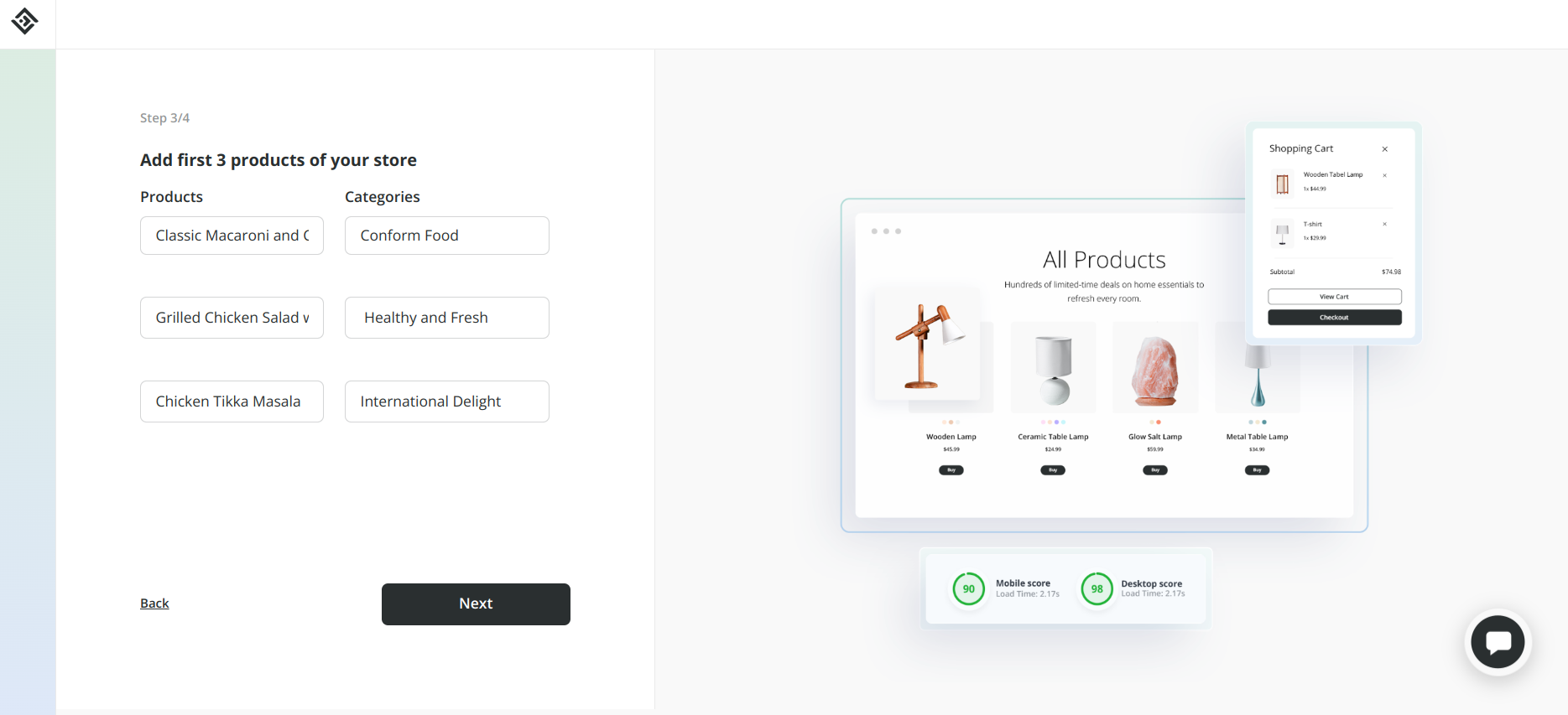 Listing products and categories in 10Web AI Website Builder