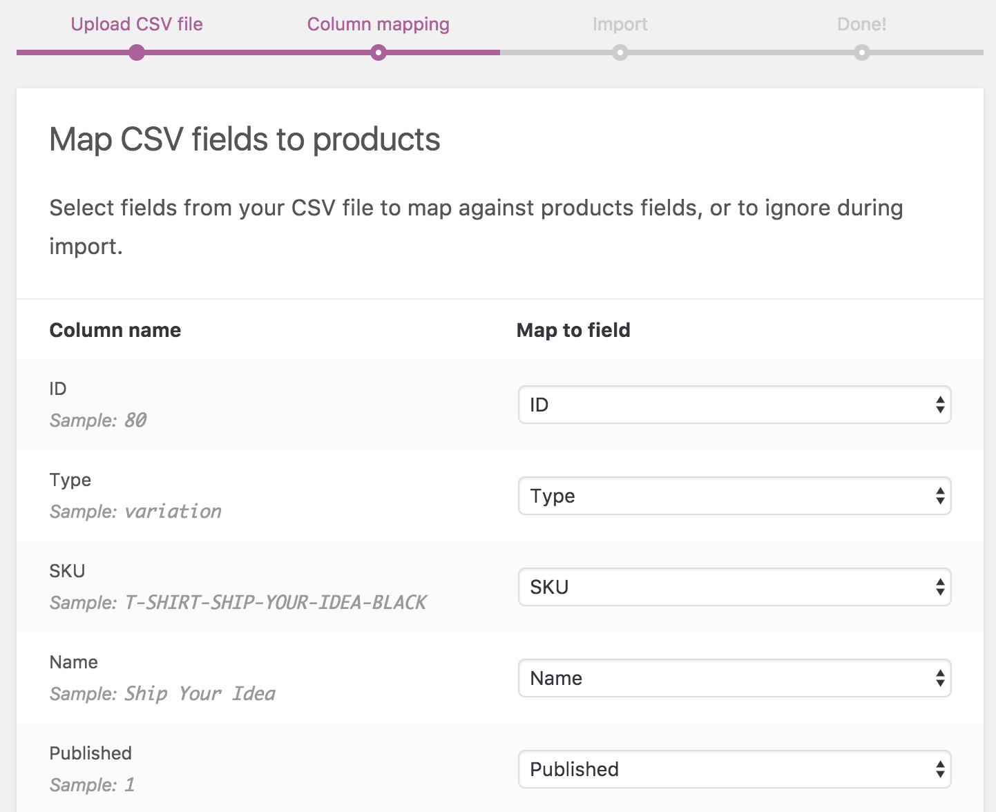 Product CSV import to WooCommerce
