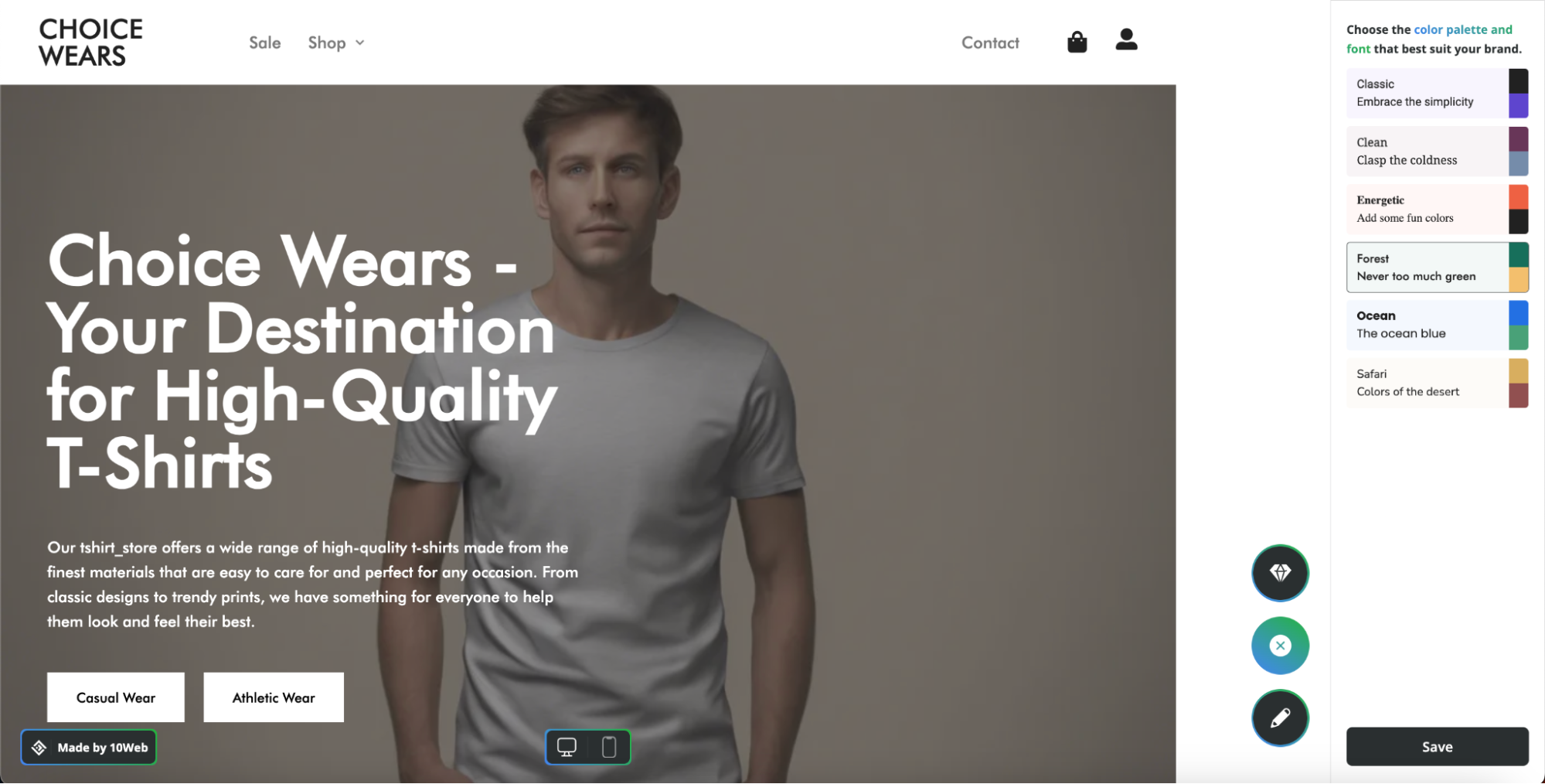 T-shirt online store generated with 10Web AI Website Builder