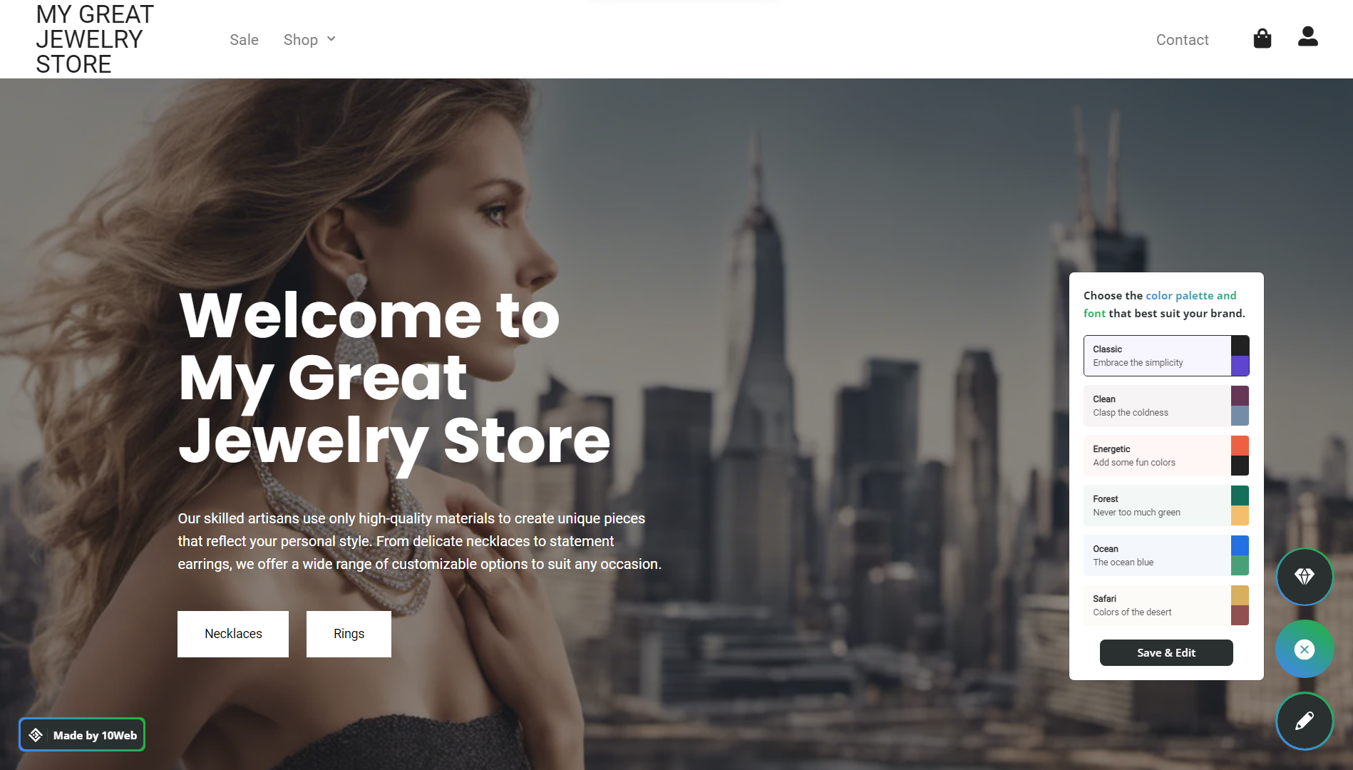 Jewelry shop website created with 10Web AI Website Builder