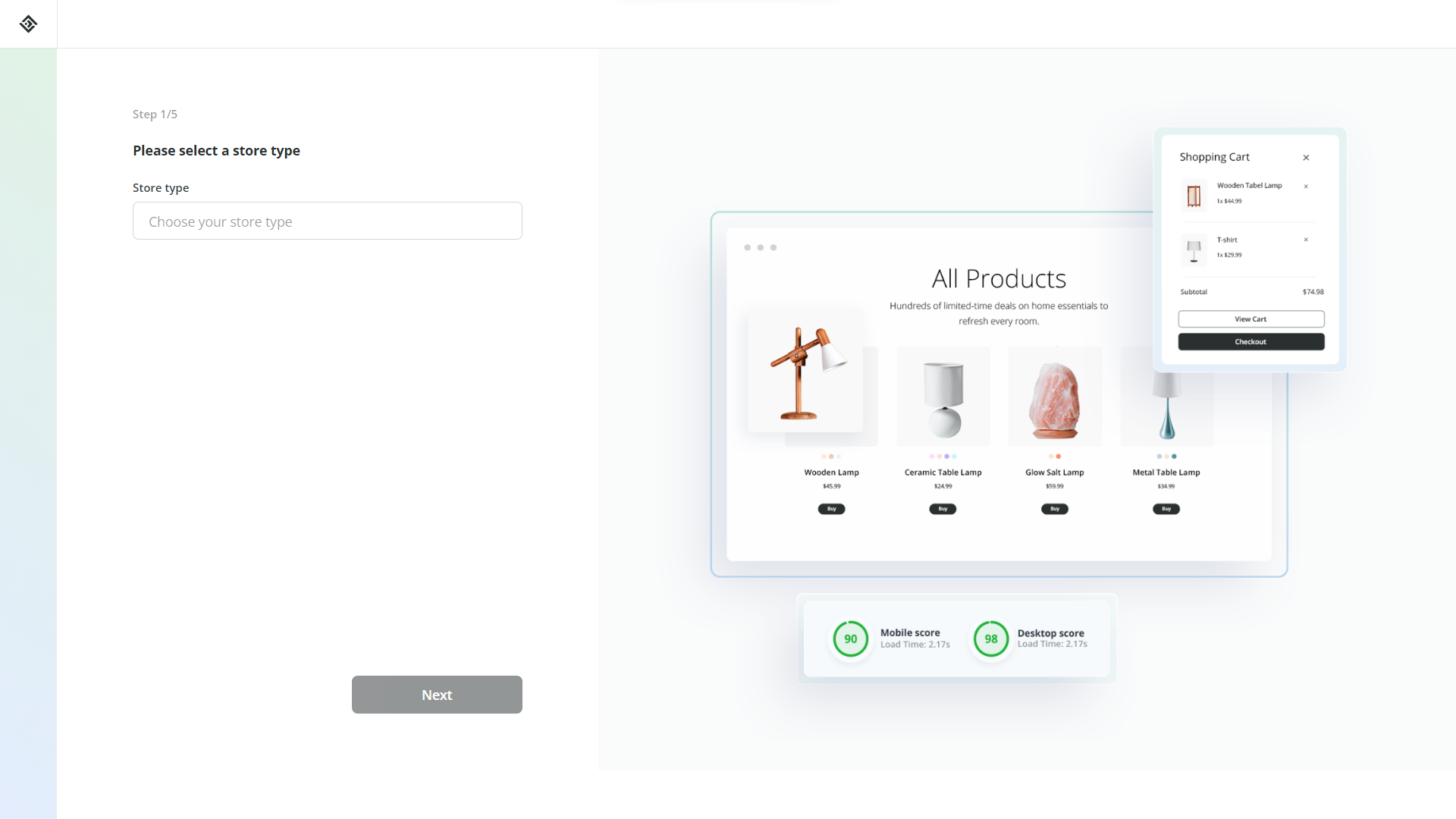 Selecting store type in 10Web AI Website Builder