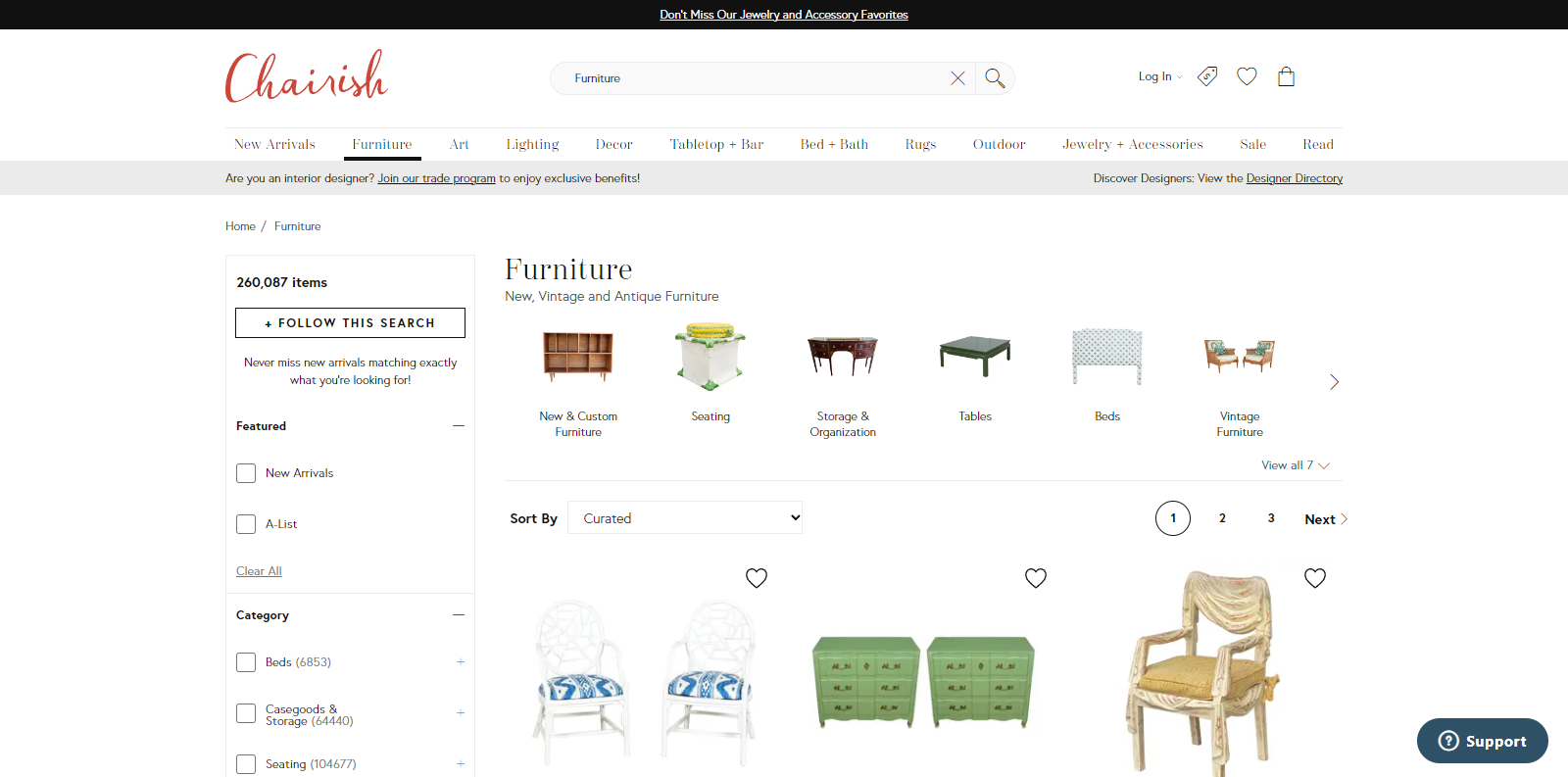 Furniture catalog on Chairish