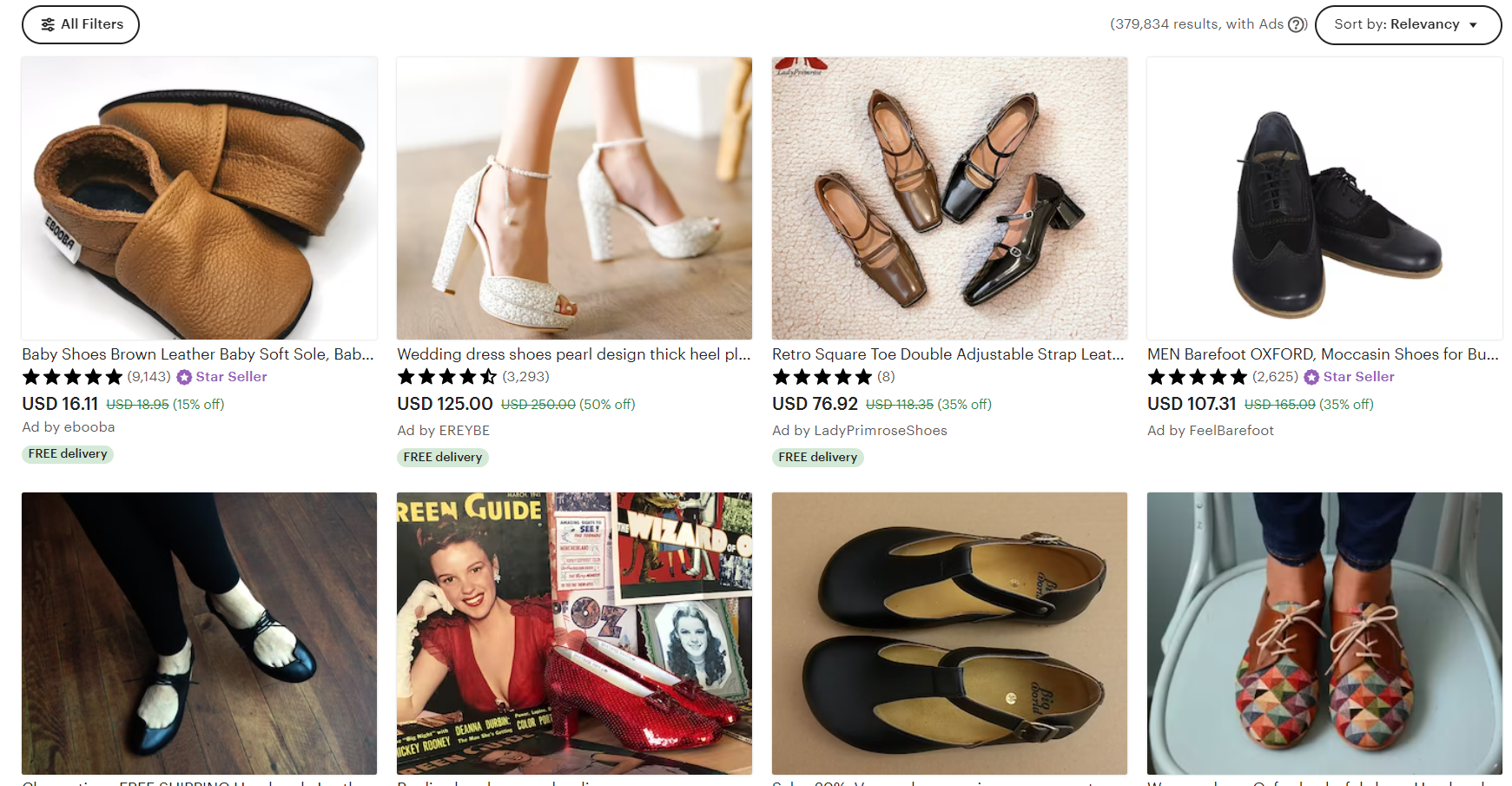 Shoe catalog on Etsy
