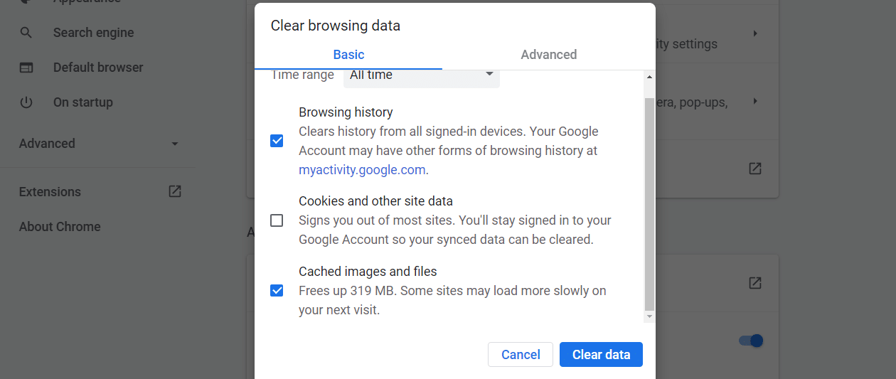 Cleaning browser cache