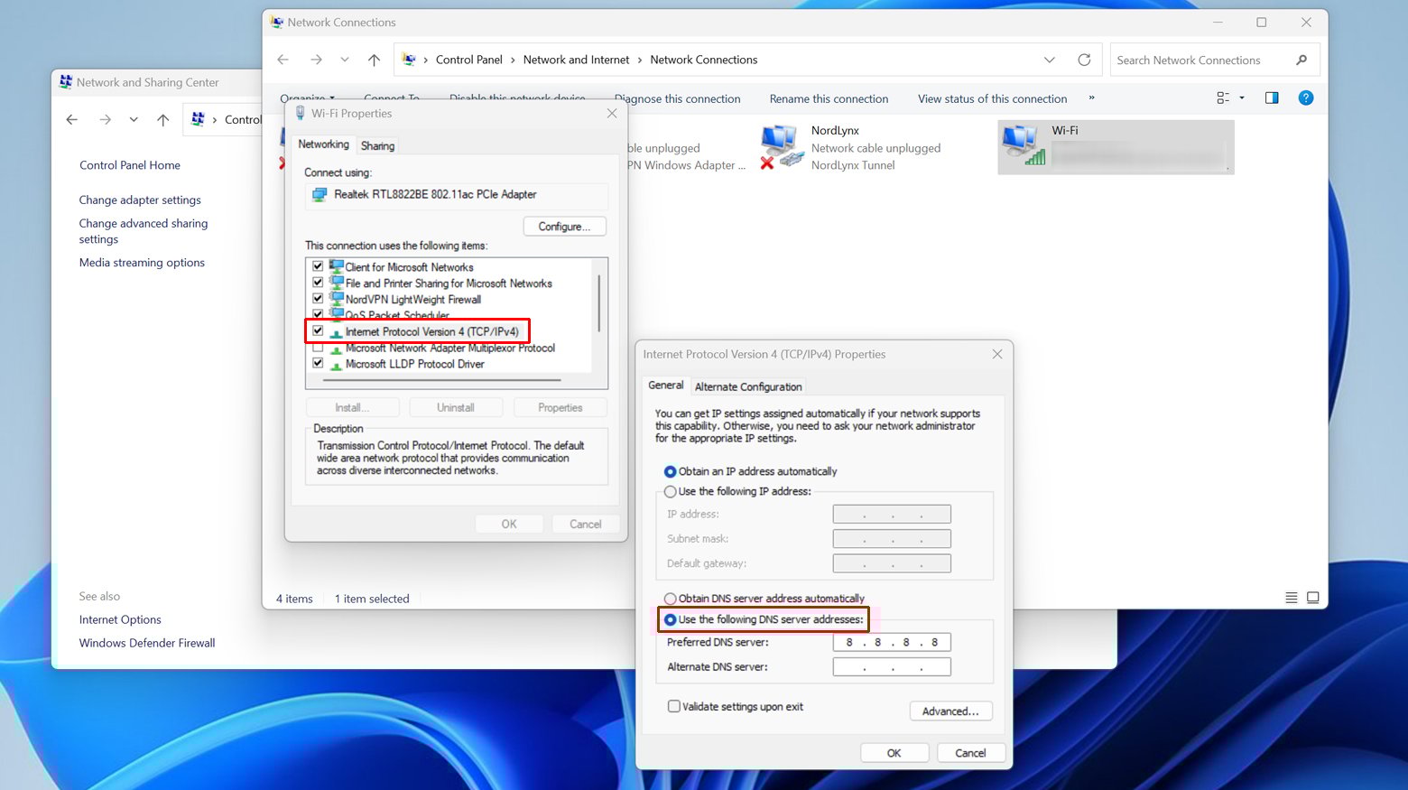 Setting in Windows where DNS servers are changed