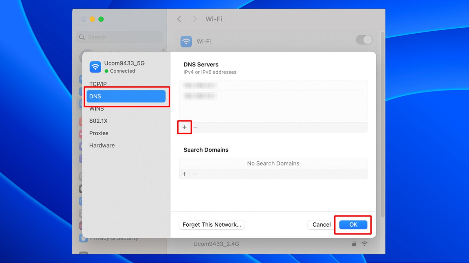 Añadir un nuevo servidor DNS en un Mac.