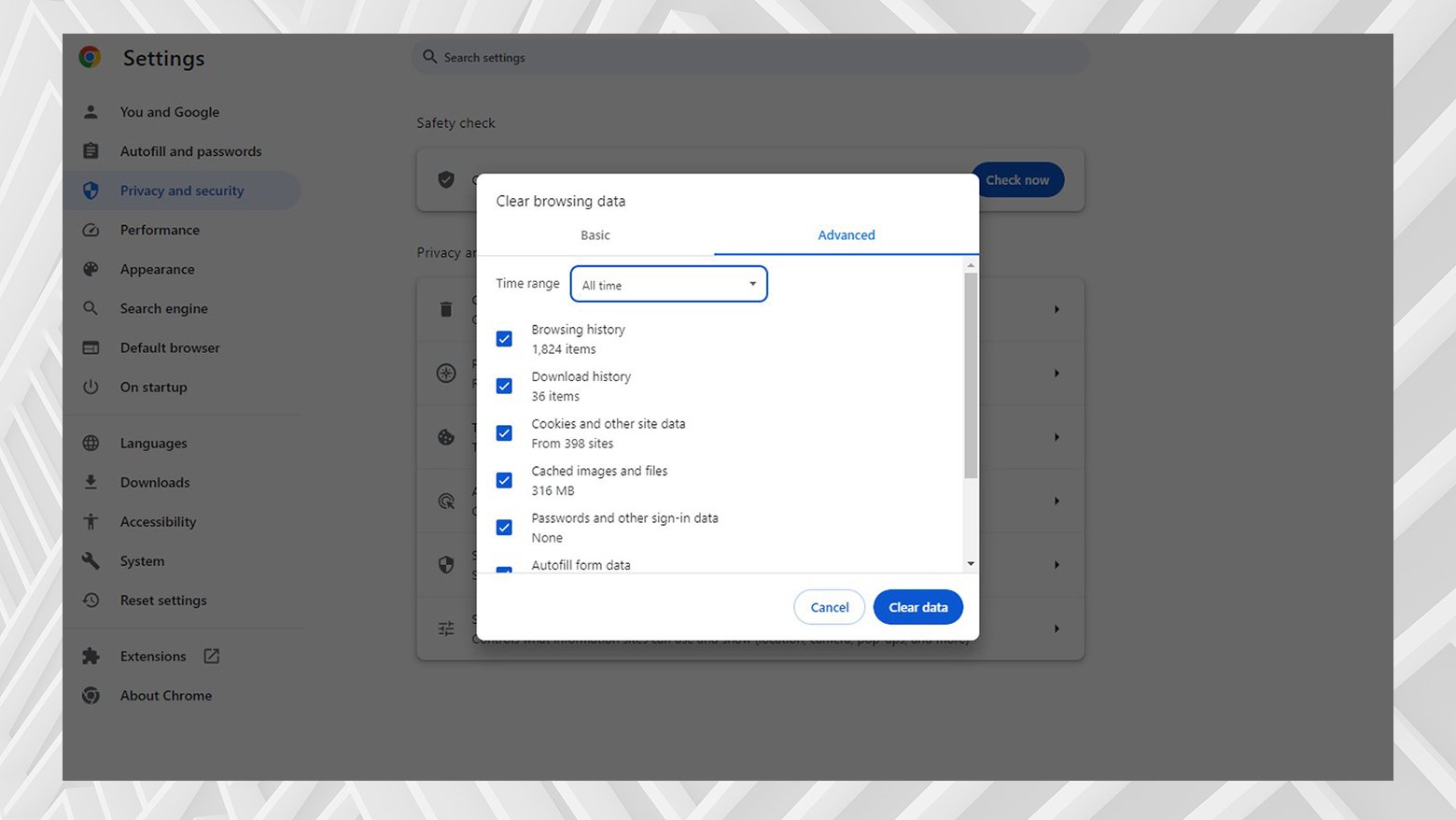 Borrar datos de navegación en Chrome.