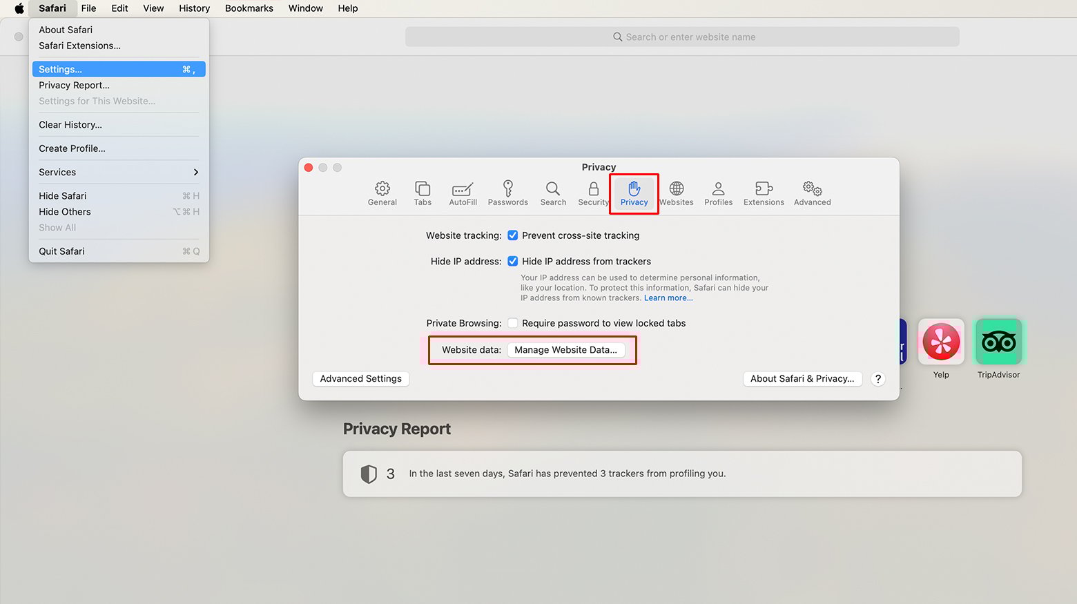 Safari privacy settings