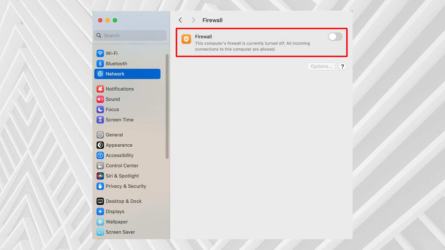 Desactivar el cortafuegos en un Mac.