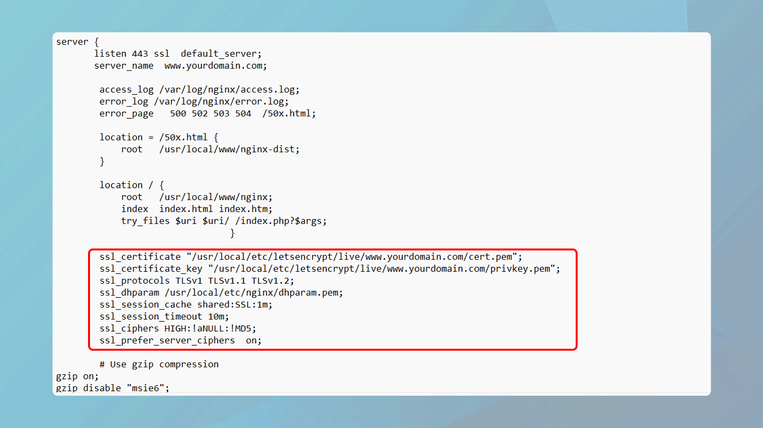 Archivo de configuración de Nginx para SSL