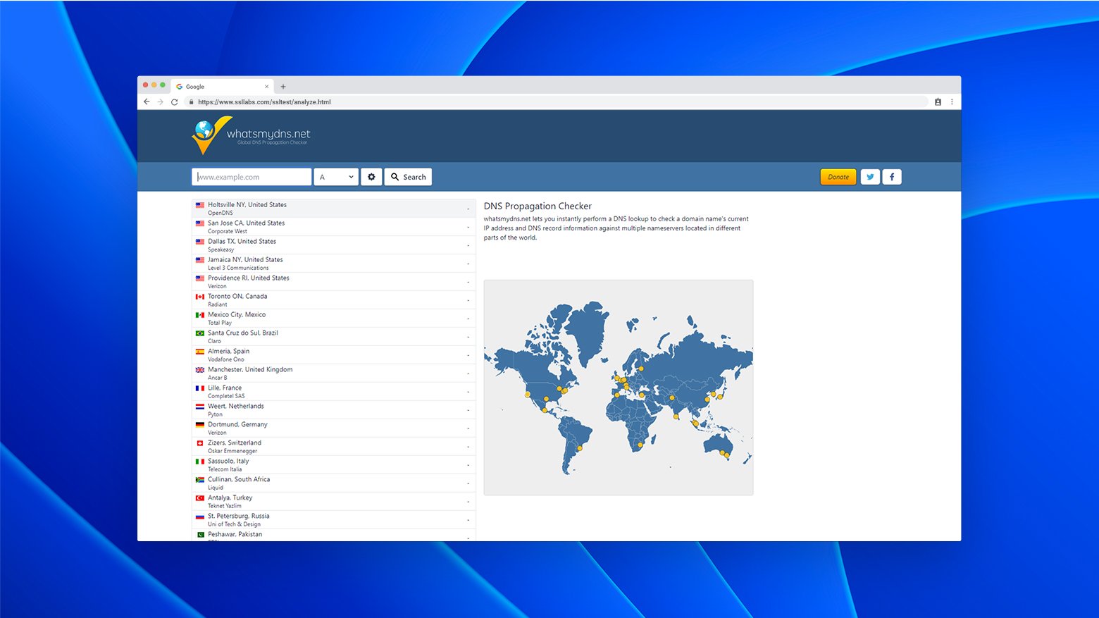 Comprobar los registros DNS de un dominio con una herramienta online.