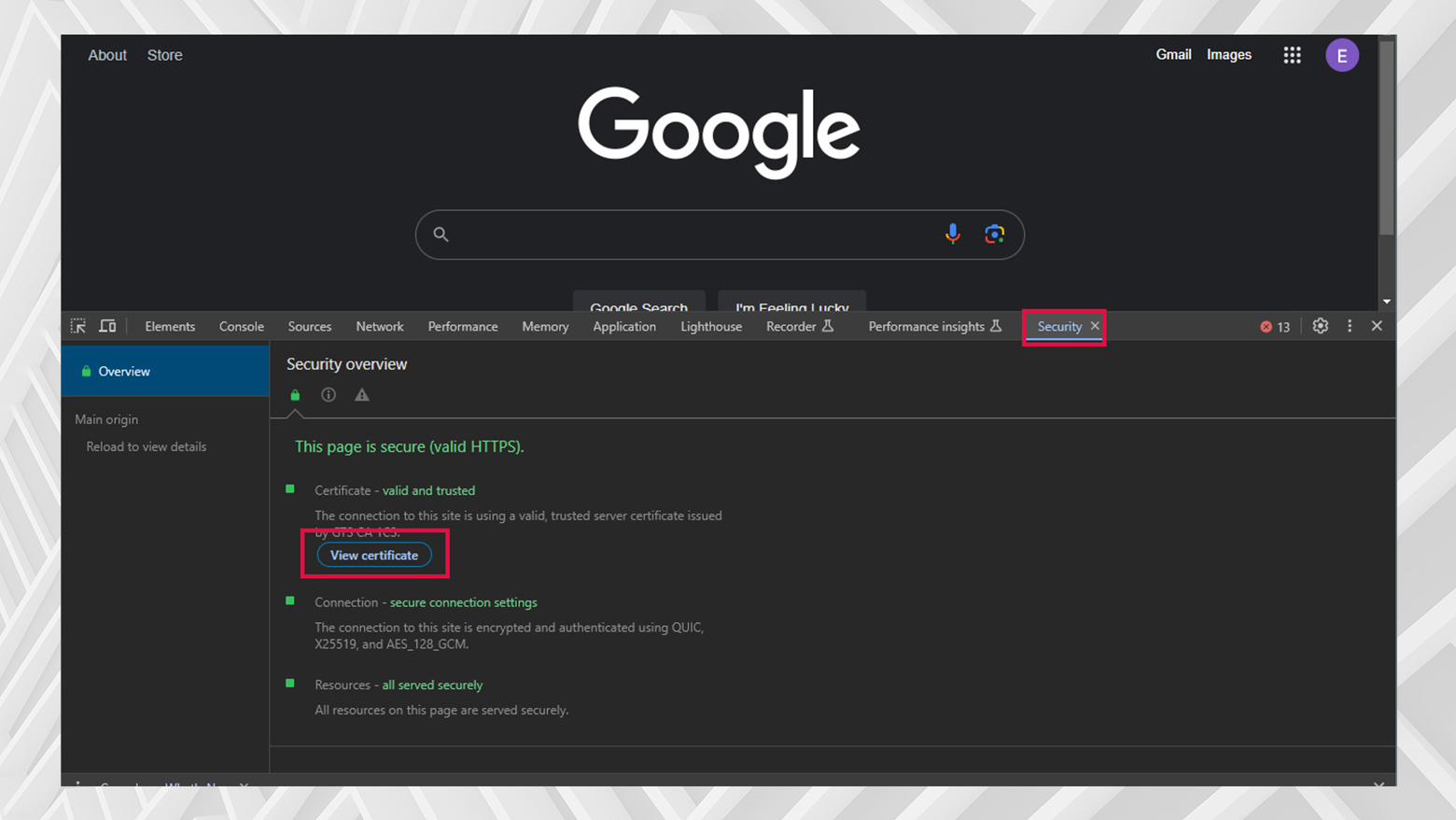Ver certificado en chrome devtools.