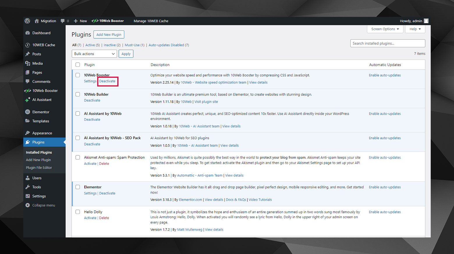 Desactivar los plugins que puedan causar errores 405.
