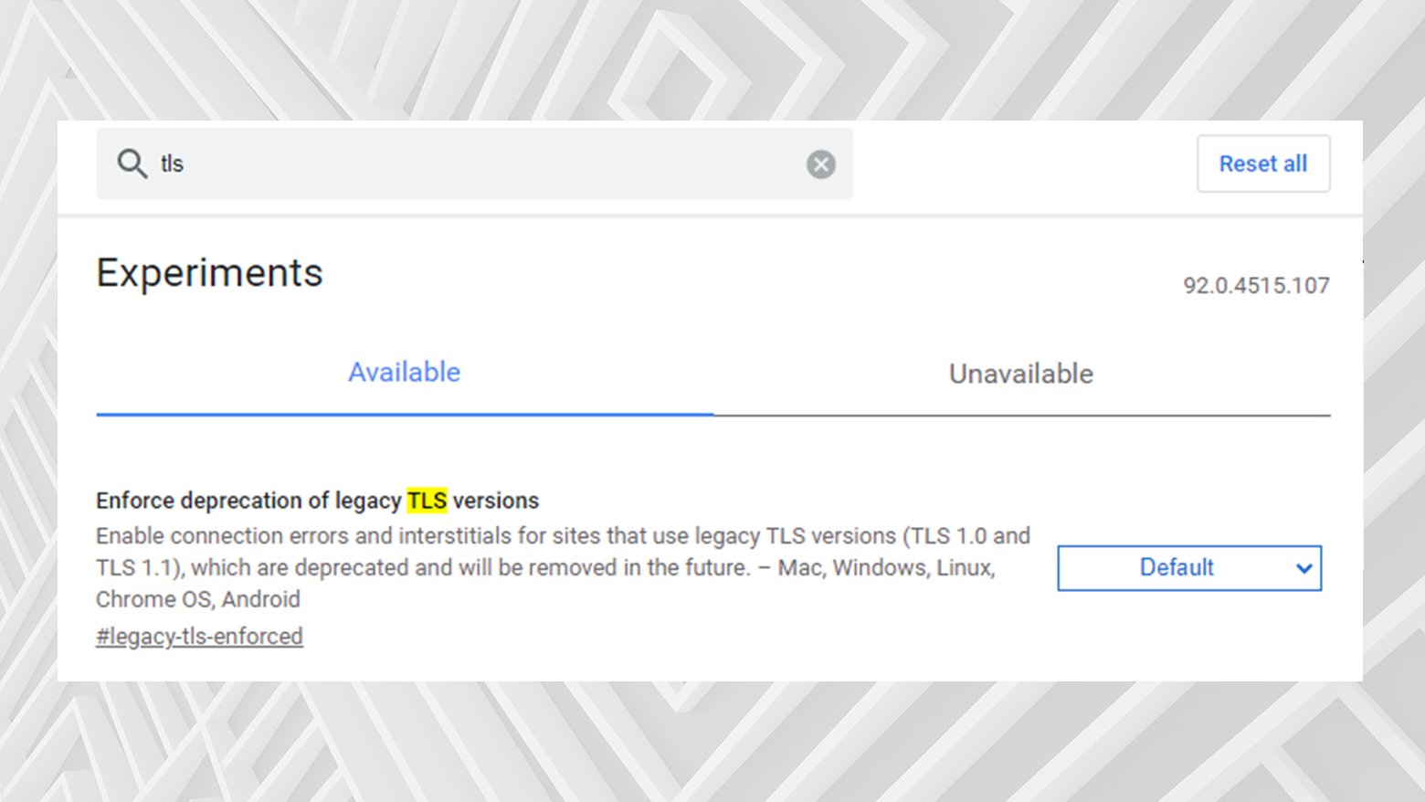 Activación de una versión tls más antigua para Chrome Errores ERR_SSL_VERSION_OR_CIPHER_MISMATCH