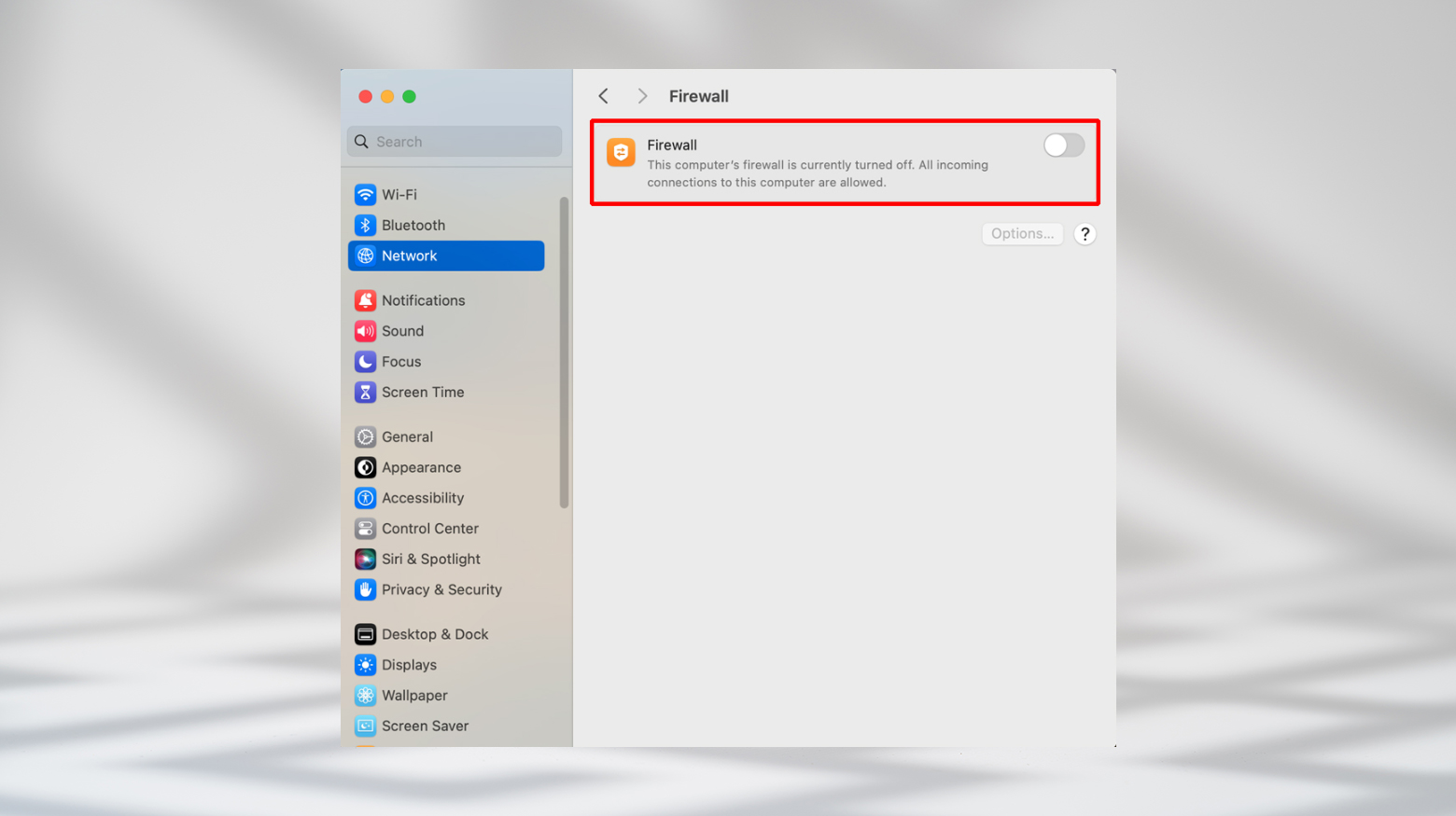 Desactivar el cortafuegos en un mac.