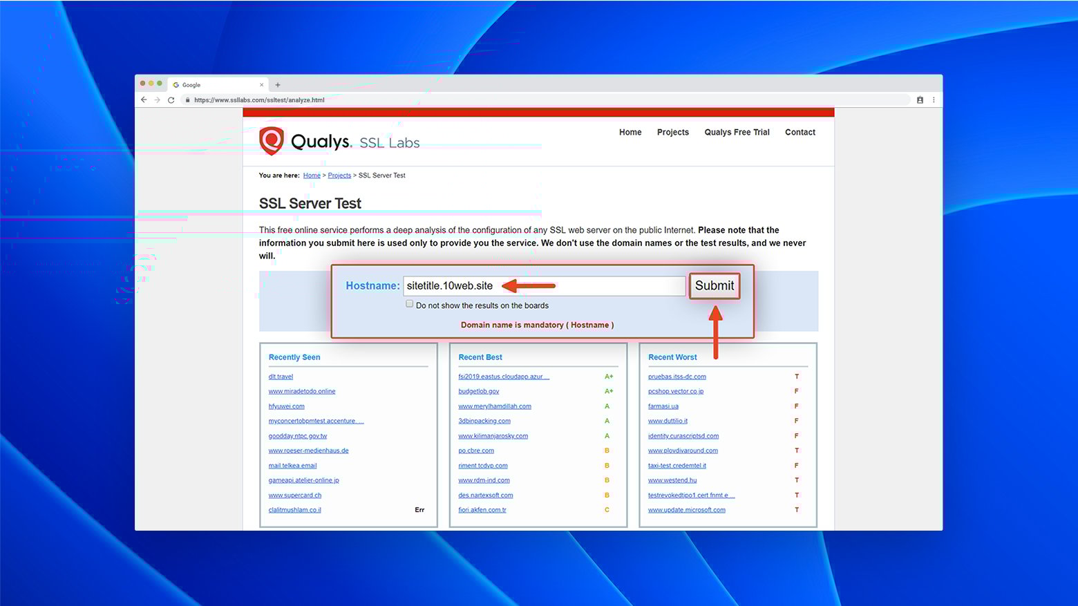 Verificar el certificado SSL para comprobar si hay errores SSL.