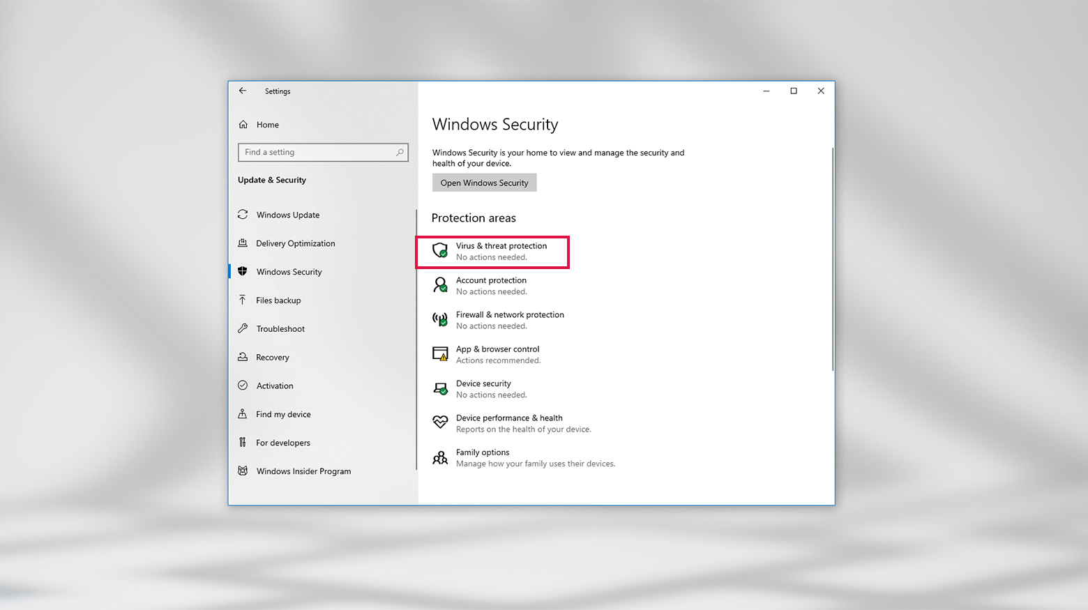 Desactivar la protección contra virus y amenazas para solucionar los errores del servidor dns que no responde.