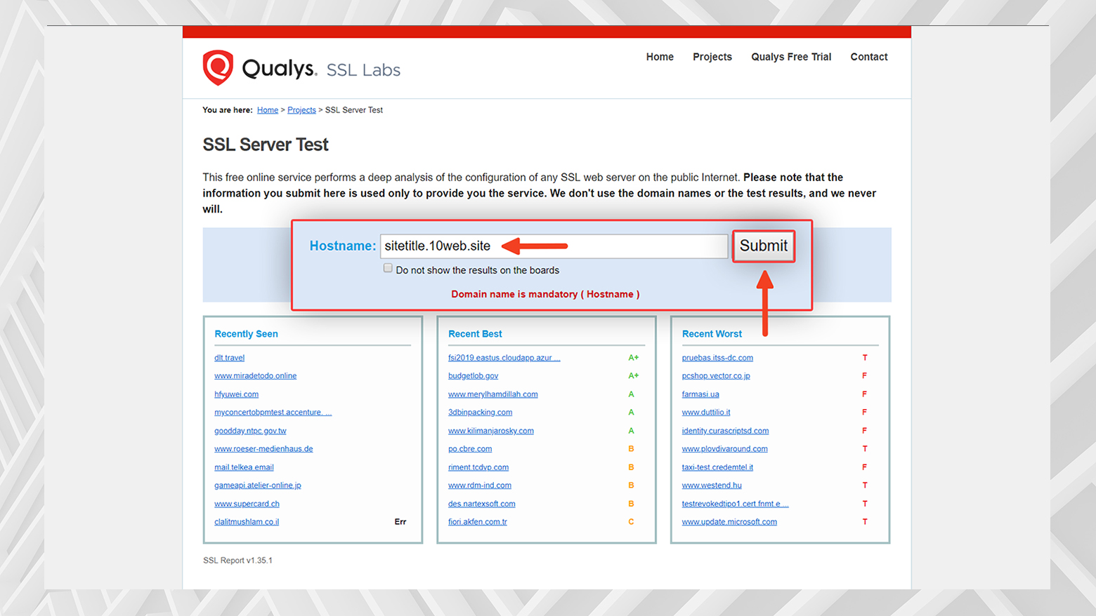 Verificar un certificado ssl utilizando una herramienta online ayuda a solucionar los problemas que conducen al mensaje de error err_ssl_version_or_cipher_mismatch de chrome.
