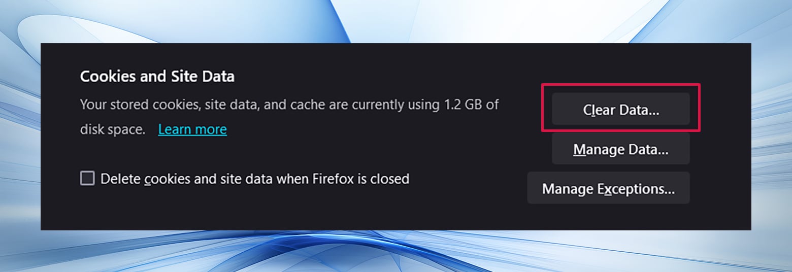 Clear data button in Firefox.