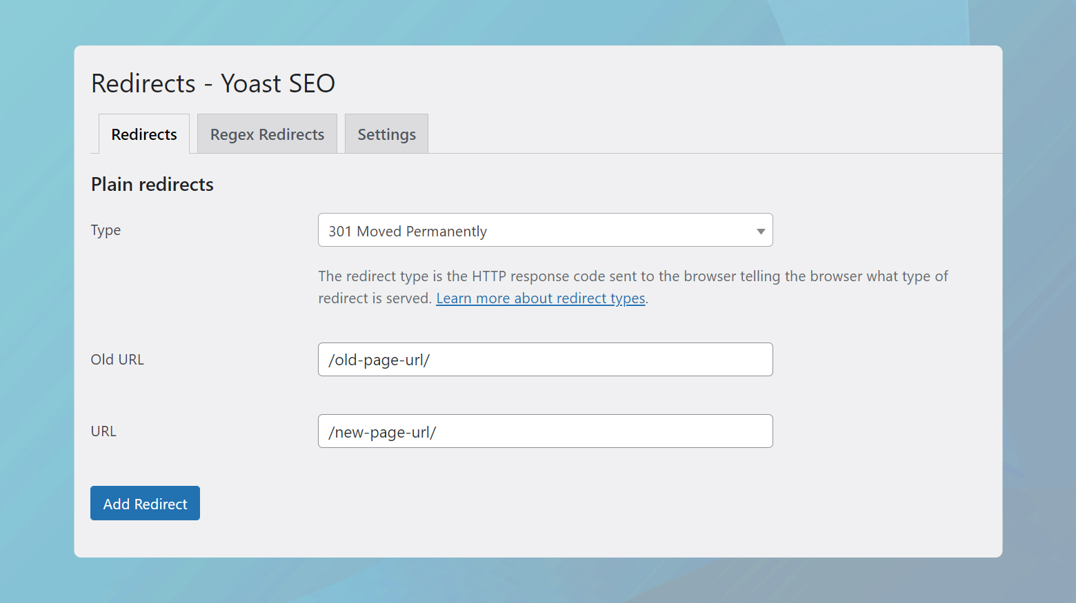 redirects page in Yoast