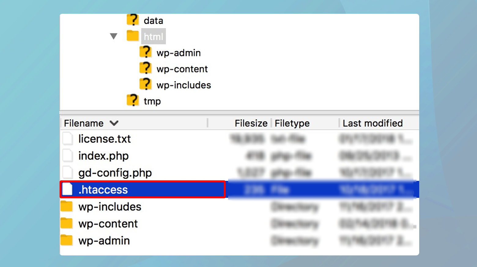 htaccess file in FTP client.