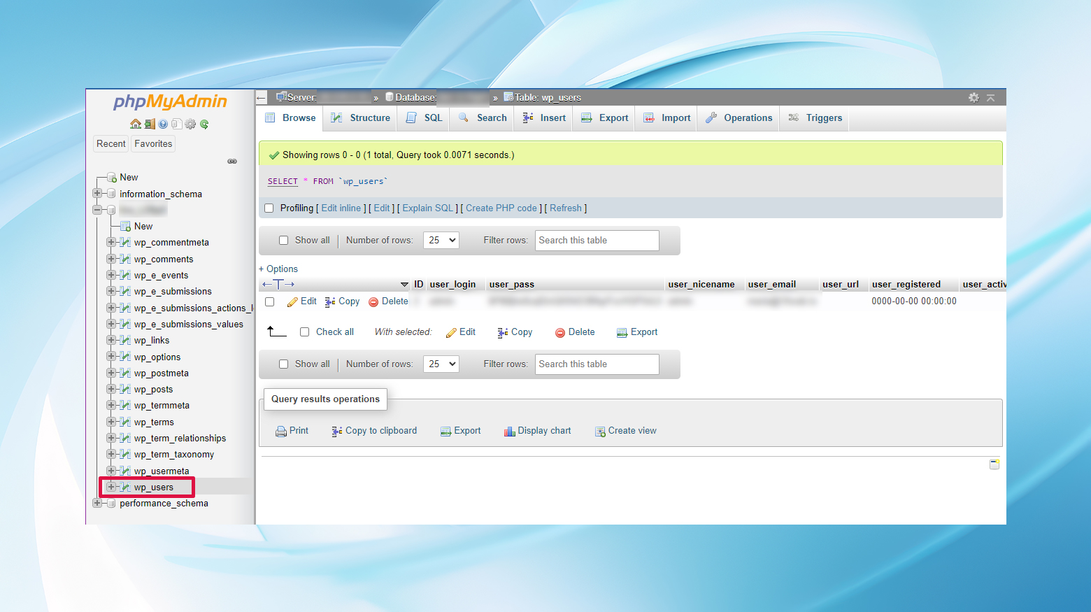 checking the wp_users table in phpmyadmin.