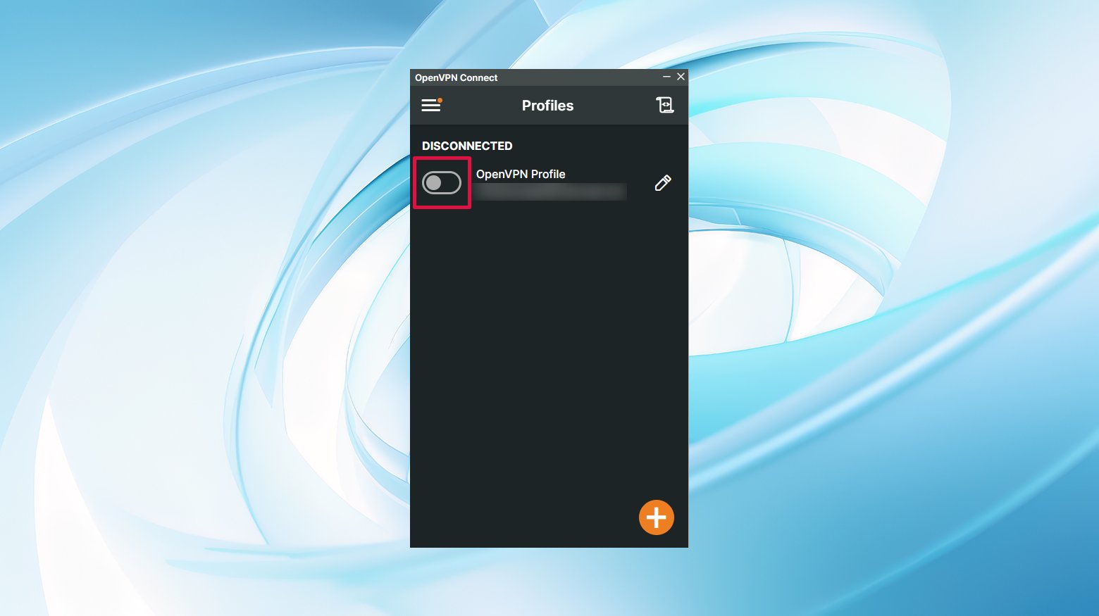 La palanca de OpenVPN para activar y desactivar una conexión VPN. Esto puede solucionar los errores pr_end_of_file_errors.