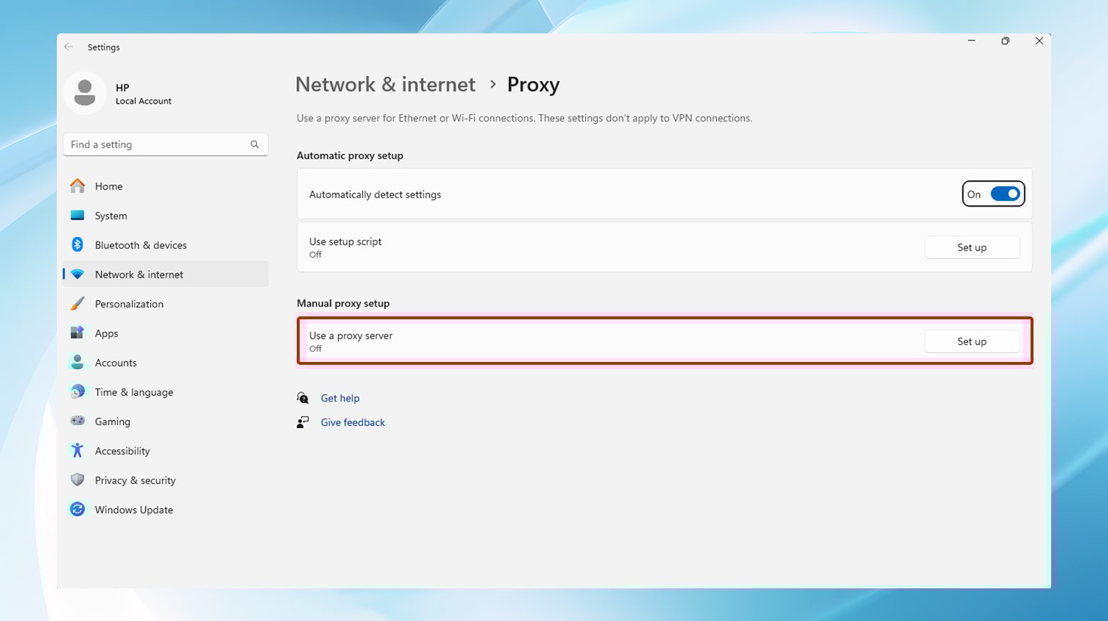 Desactivación de la conexión proxy en Windows Red e internet, proxy.