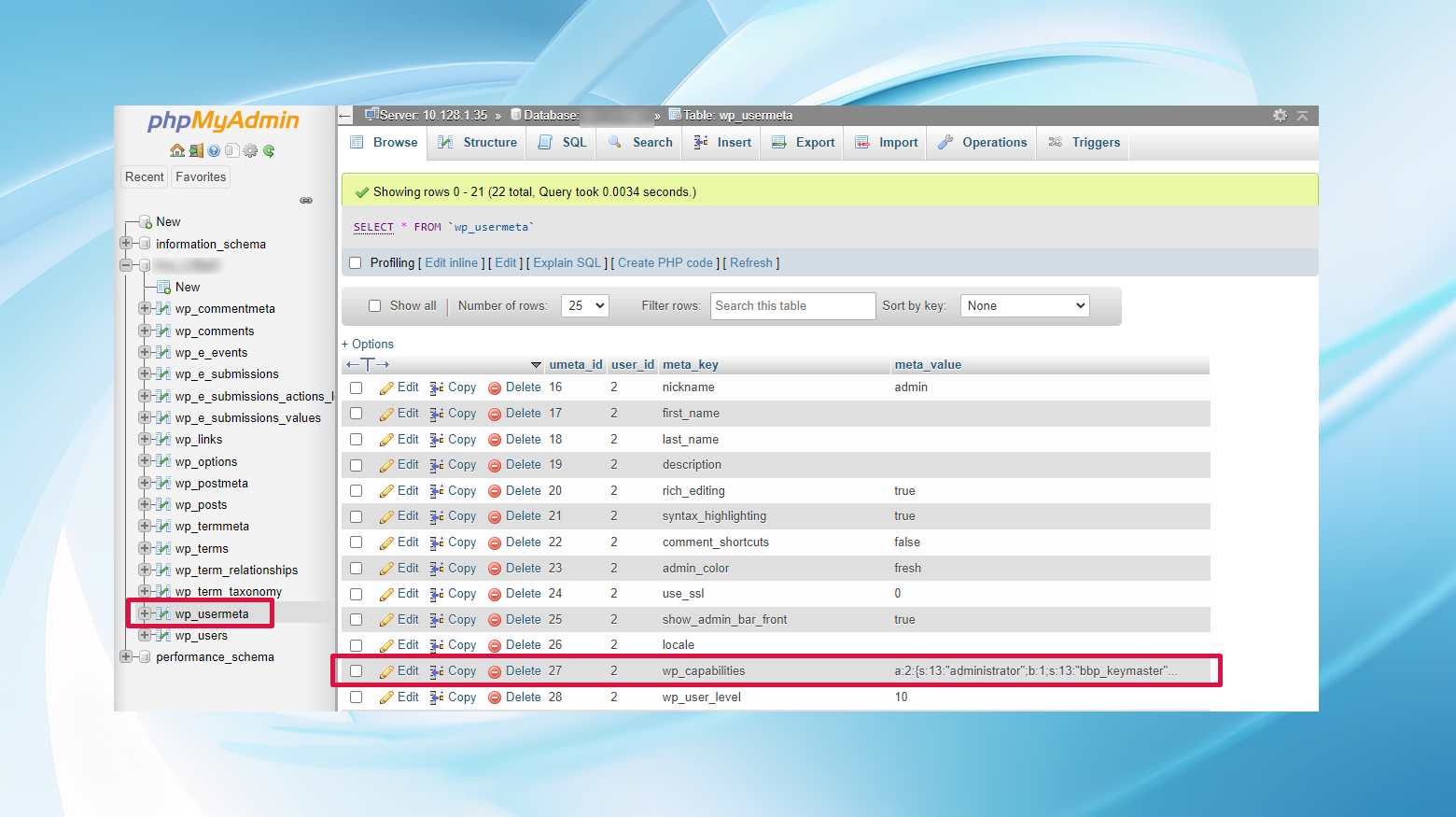 Check the wp_usermeta to make sure the user has admin permissions to troubleshoot the Sorry, you are not allowed to access this page error.