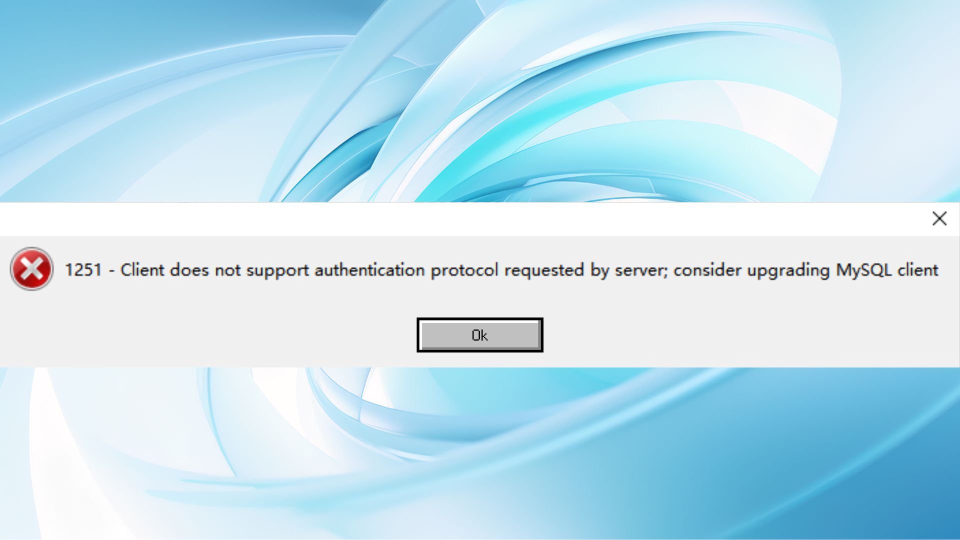 MySQL error 1251:Client does not support authentication protocol 