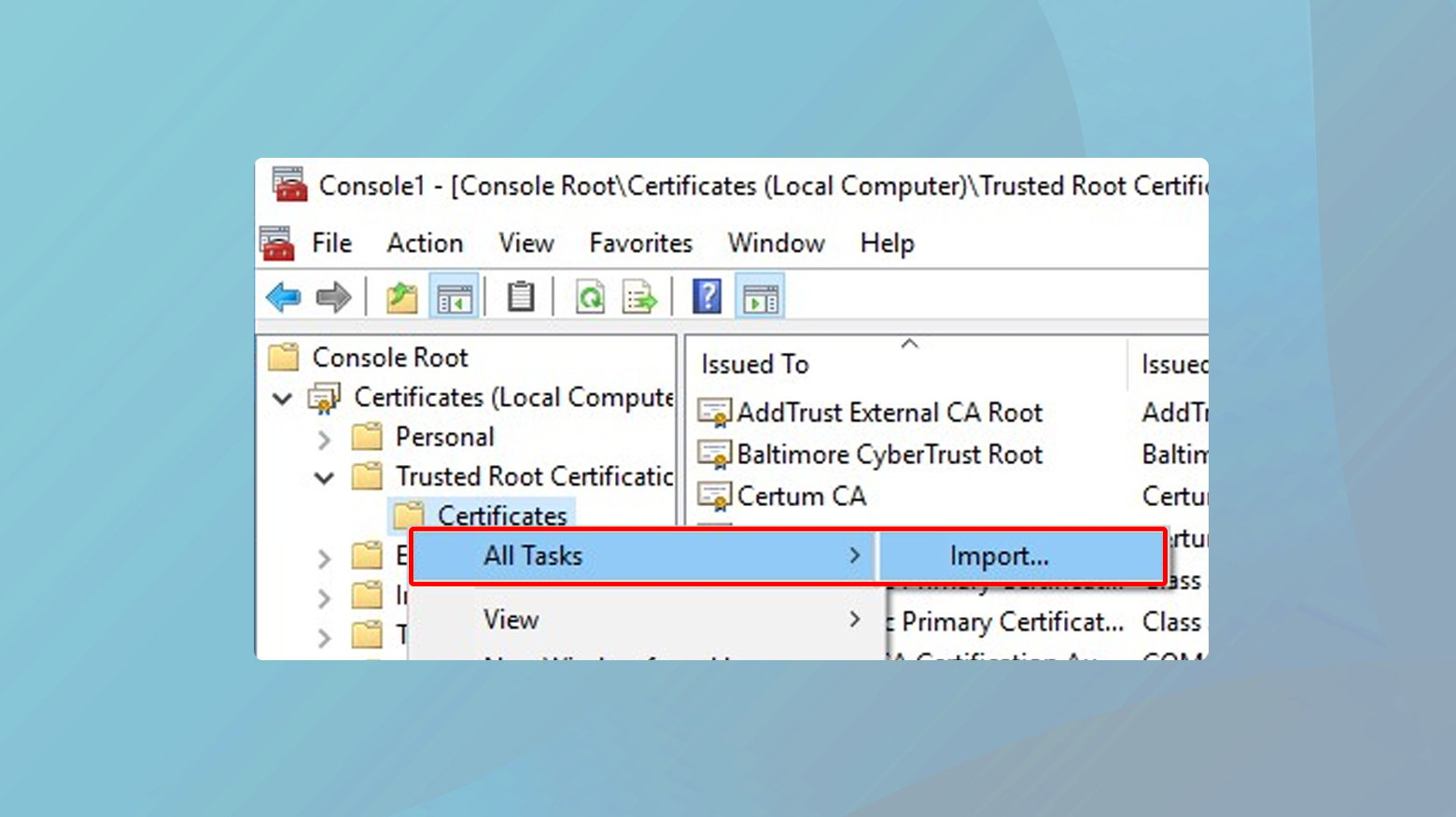 adding certificate to trusted store windows 2