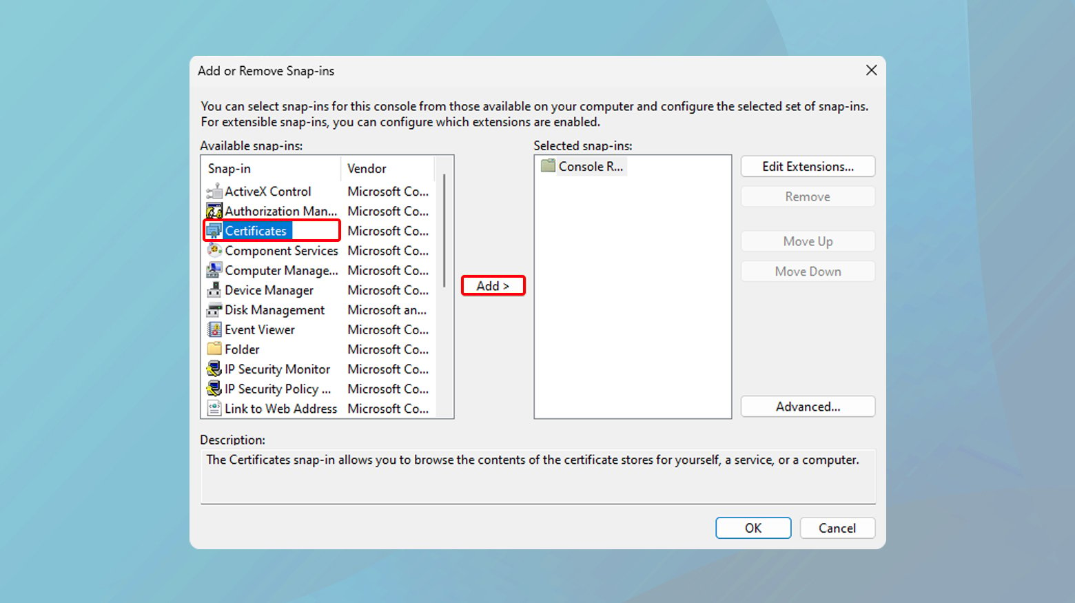 adding certificate to trusted store windows